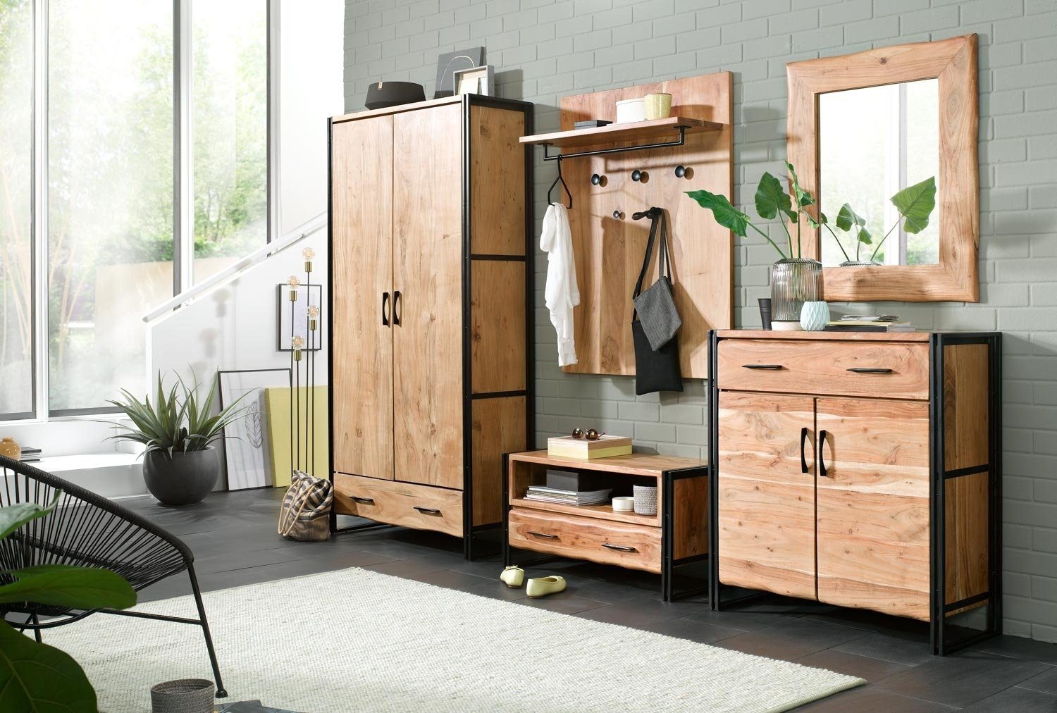 Vito Sitzbank Garderobenbank EDGE, B 90 x H 48 cm, massives Akazienholz, Me günstig online kaufen