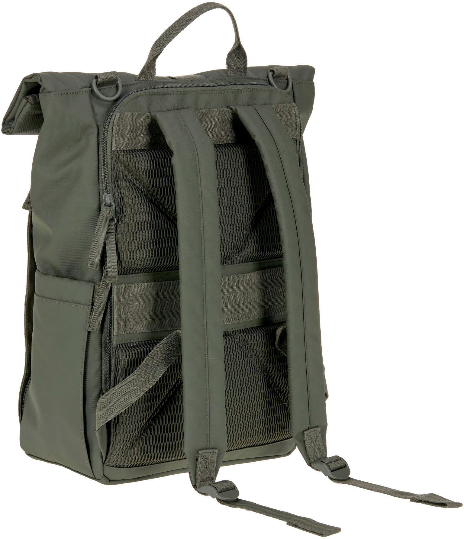 LÄSSIG Wickelrucksack Green Label, Rolltop Up, olive, vegan; zum Teil aus recyceltem Material