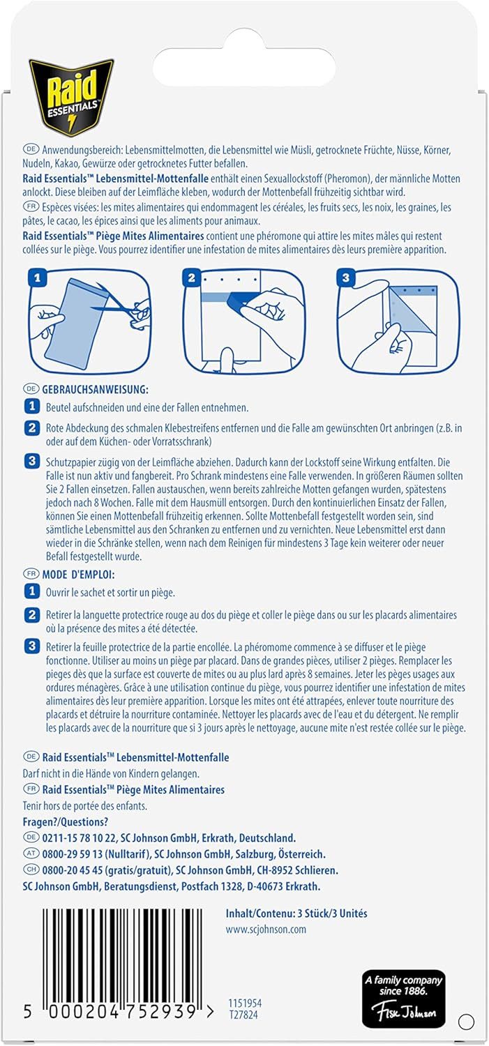 Raid Insektenfalle Essentials Lebensmittel-Mottenfalle, 3 Stück