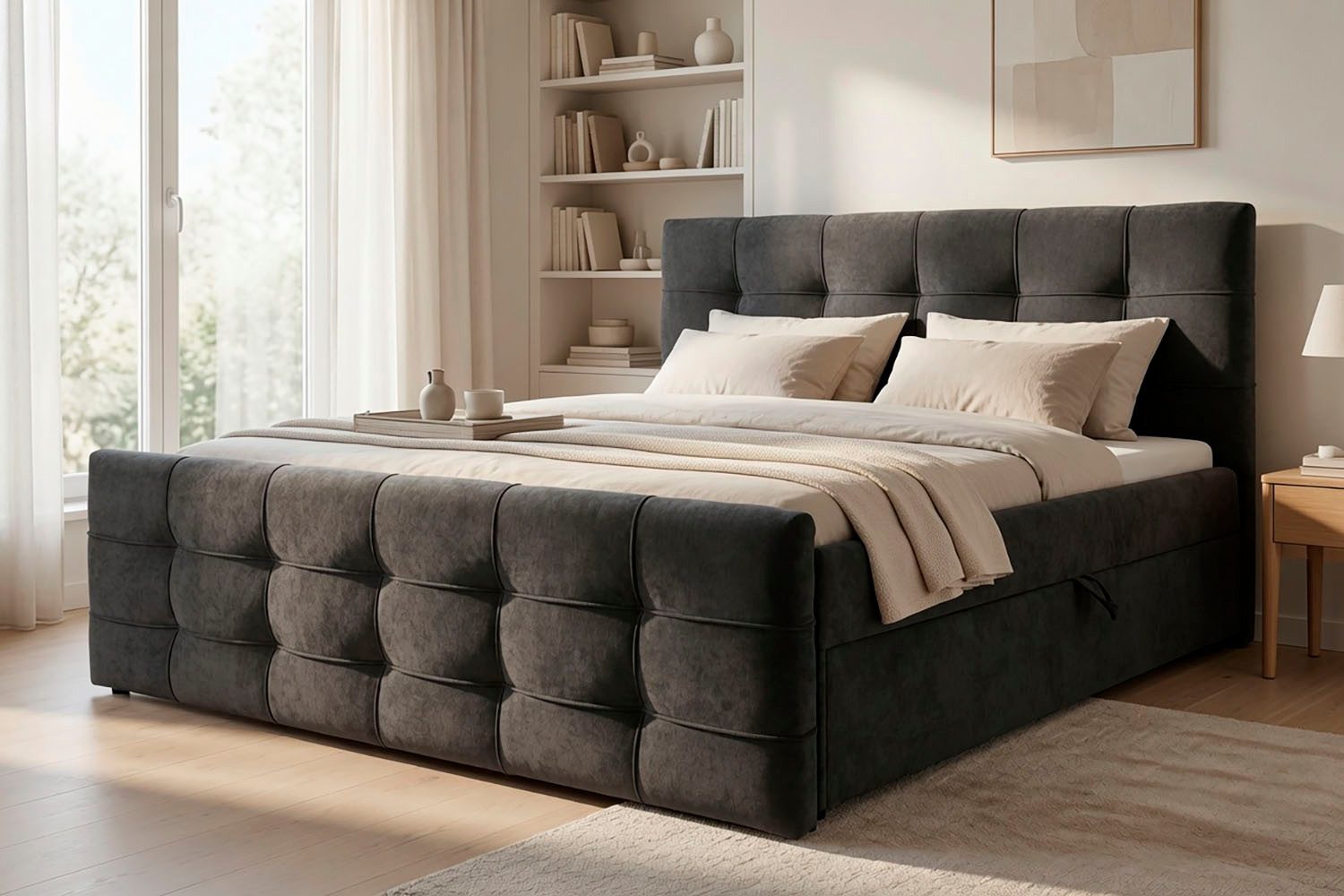 OTTO home Boxbett LILIENNE, Polsterbett mit Bettkasten und Taschenfederkernmatratze H3, mit Kaltschaumtopper, Chenille-Bezug, 160x200 & 180x200 cm