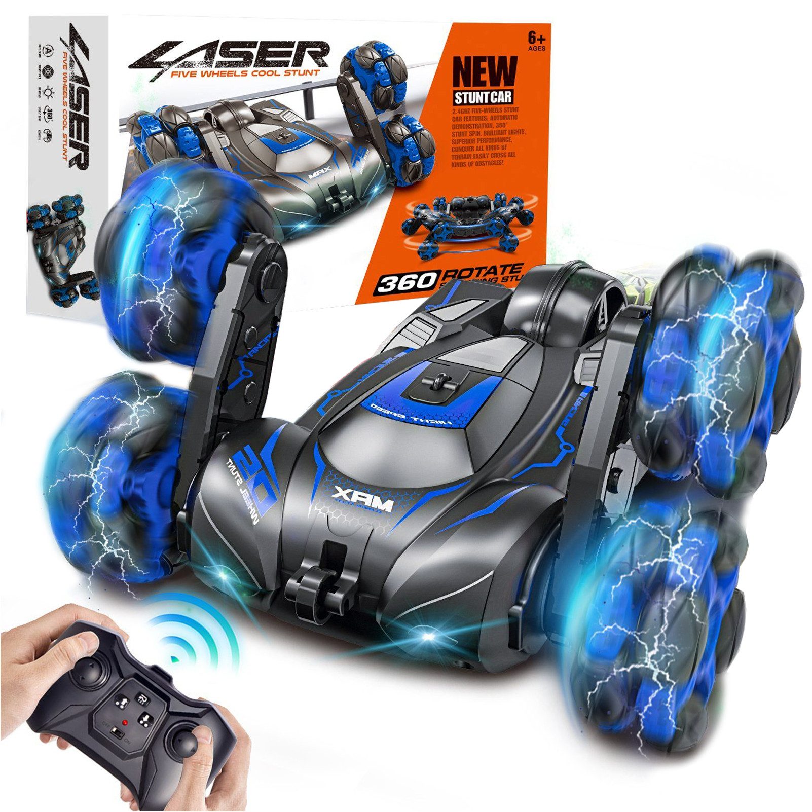 RC-Auto Ferngesteuertes Auto ab 4 Jahre, RC Drift Car mit LED-Leuchten