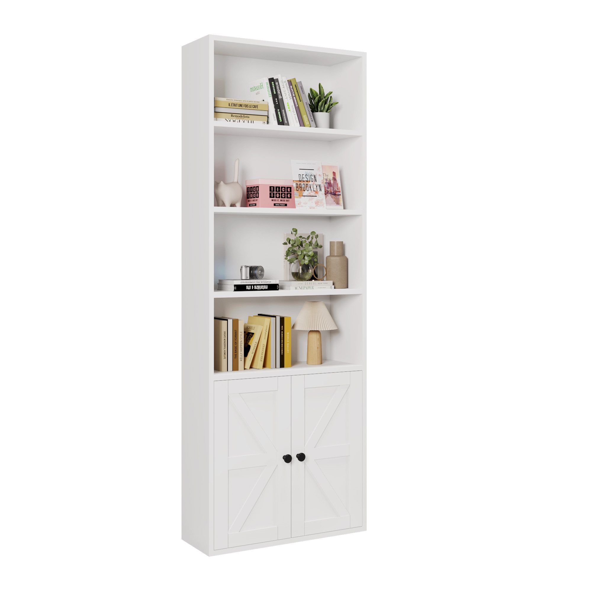 VINGLI Bücherregal, Bücherschrank mit 2 Türen und 6 Ebenen, Vitrinenschrank günstig online kaufen