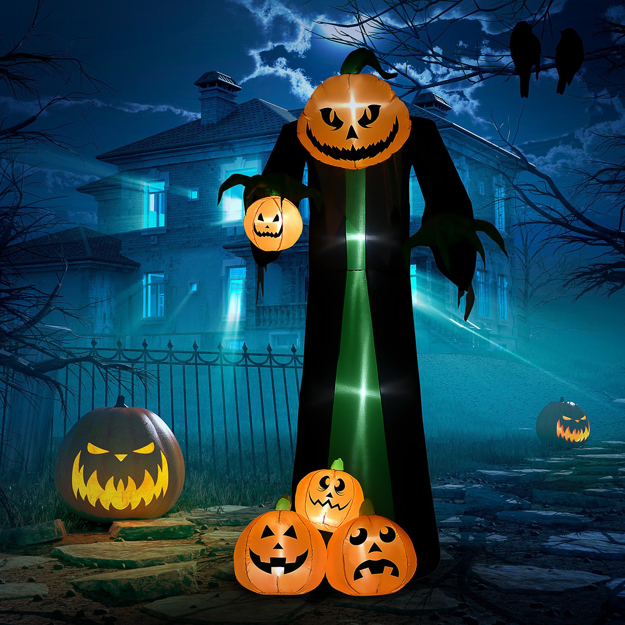 HOMCOM LED-Dekofigur Horror-Geist Luftfigur, mit Beleuchtung, wasserdicht, indoor/outdoor (Halloween-Deko, 1 St., Aufblasbarer Halloween Kürbis), Polyester Mehrfarbig 129 x 96 x 240 cm