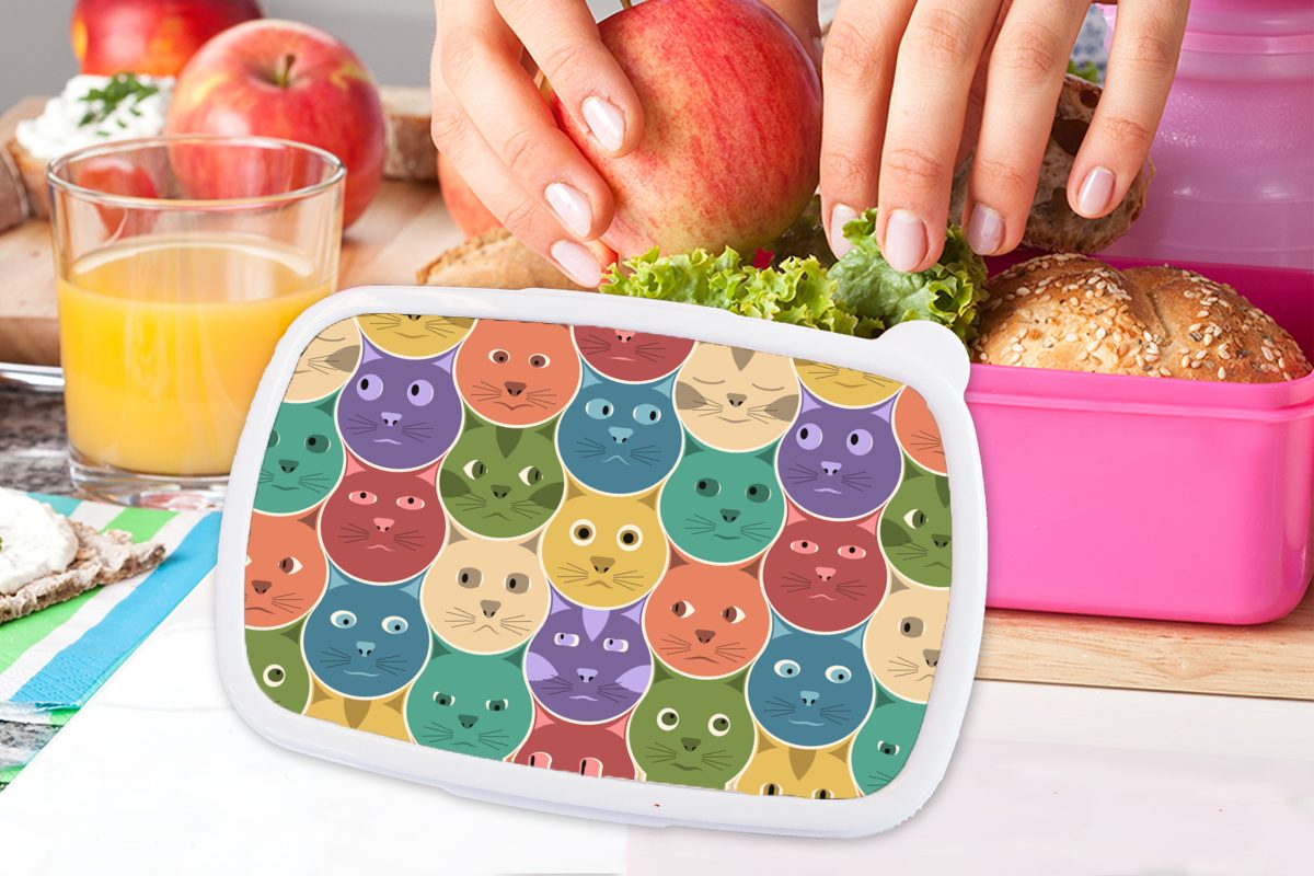 Snackbox, Kunststoff, (2-tlg), Katzen - Kind Design, für Erwachsene, Regenbogen Kinder, Lunchbox - Brotdose Kunststoff MuchoWow Brotbox - Mädchen, rosa