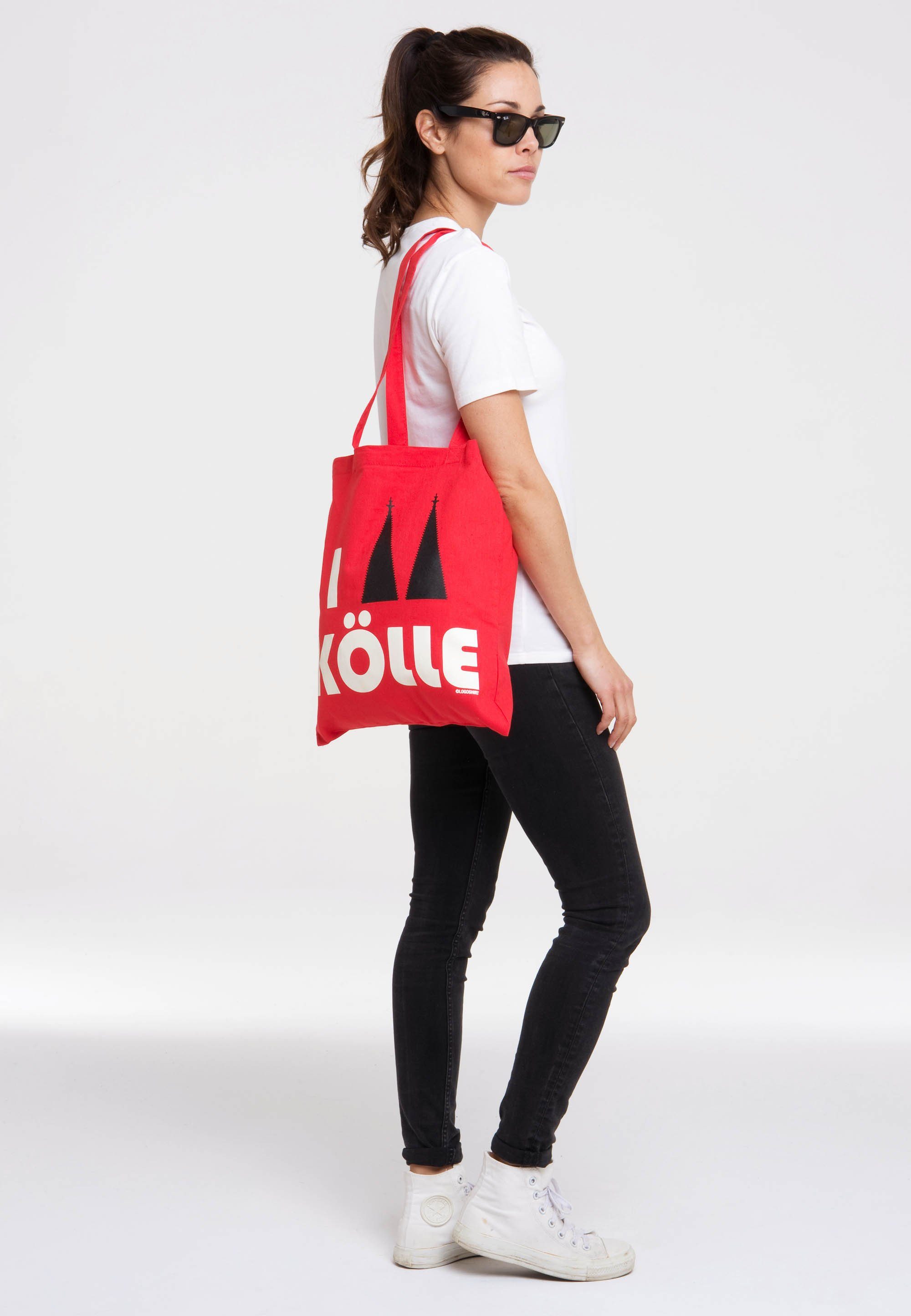 LOGOSHIRT Schultertasche Köln Logo, mit I Love Kölle-Print rot