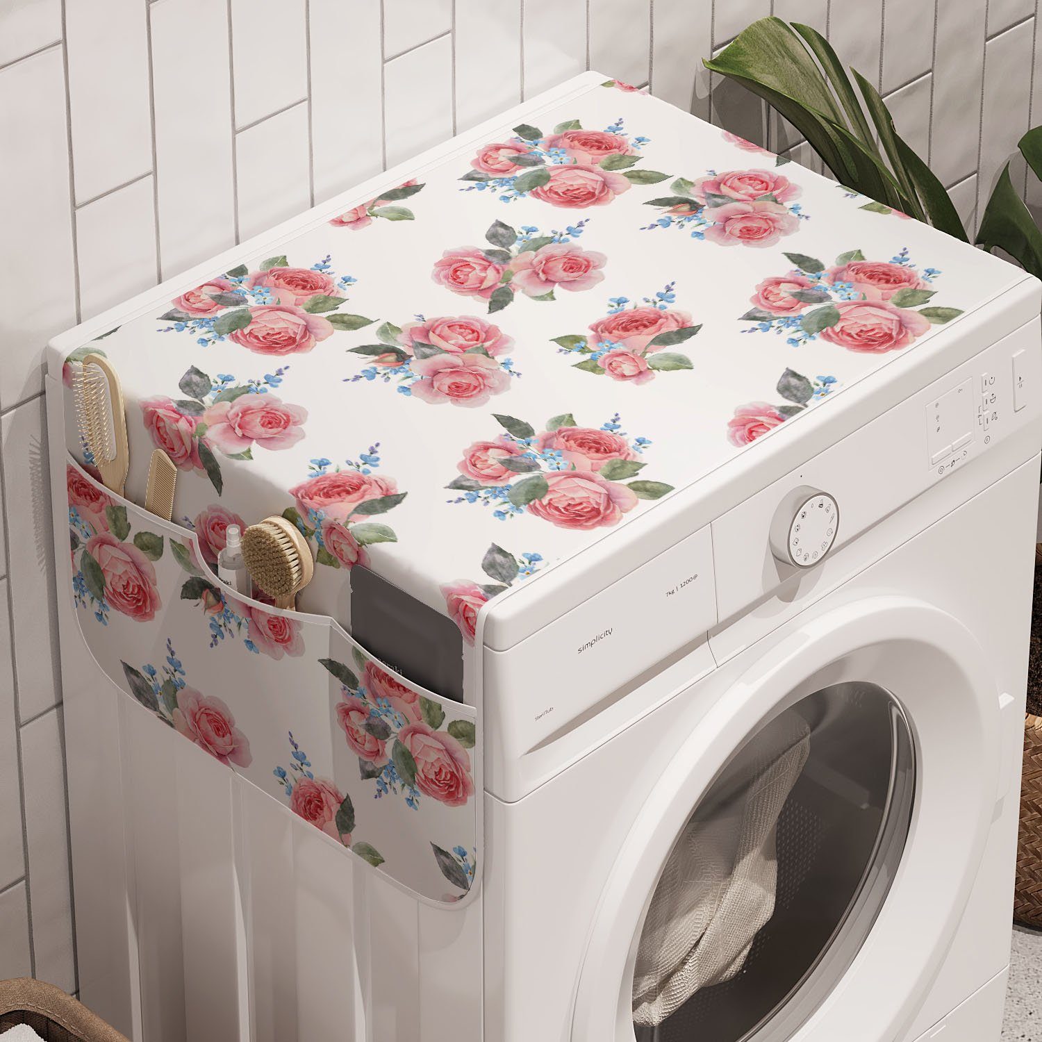 Abakuhaus Badorganizer Anti-Rutsch-Stoffabdeckung für Waschmaschine Rose und Blumen-Kunst Trockner, Vintage Empfindliche