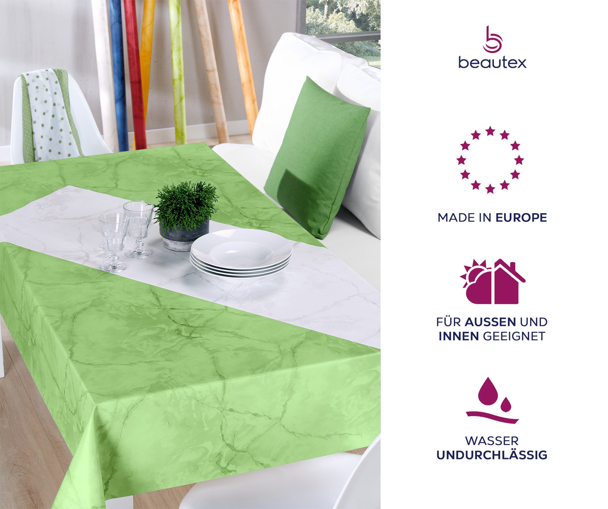 Beautex Tischdecke Wachstuchtischdecke abwischbar, Gartentischdecke Marmorstein (1-tlg)