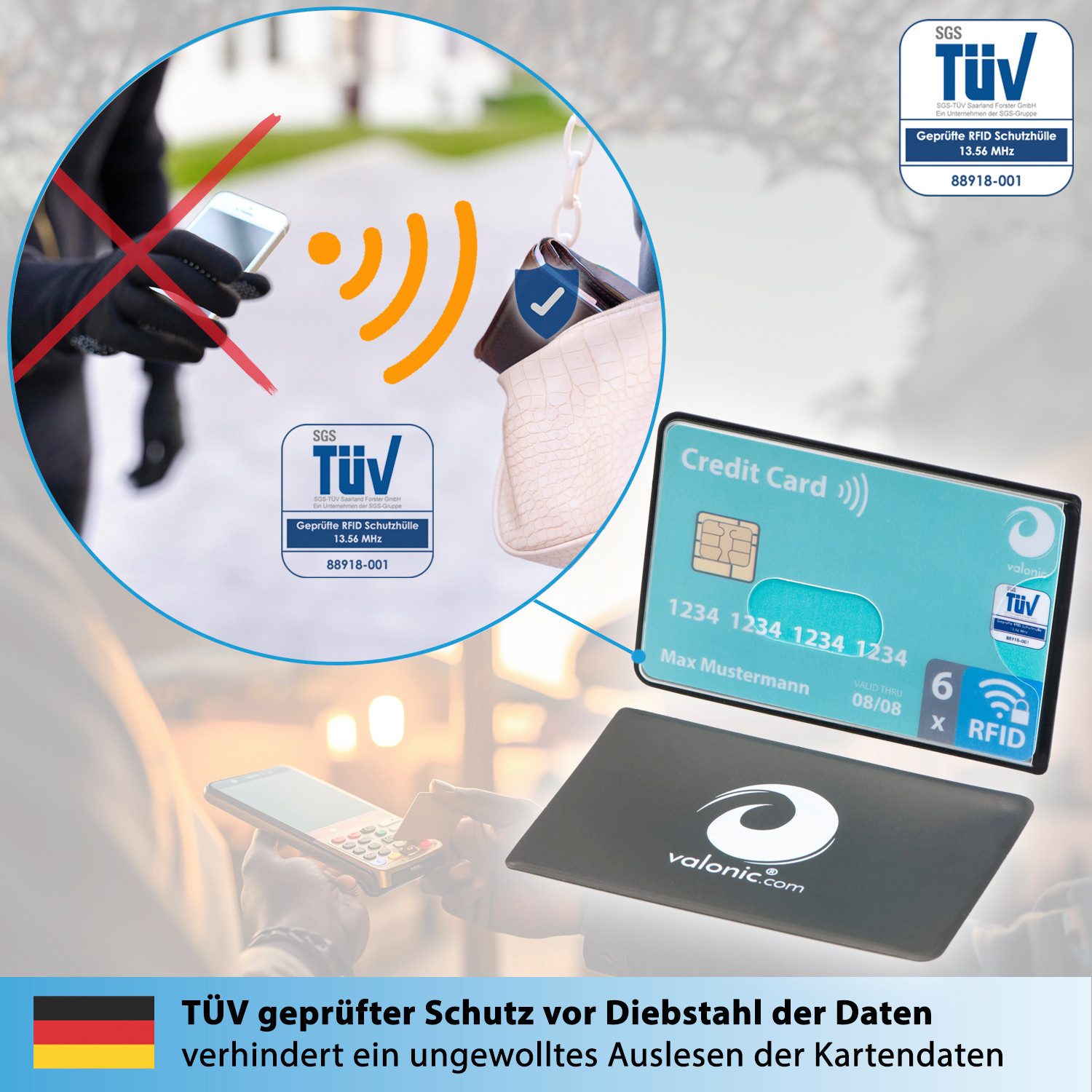 valonic Etui valonic - Kreditkartenhüllen RFID-Block 6 Stück