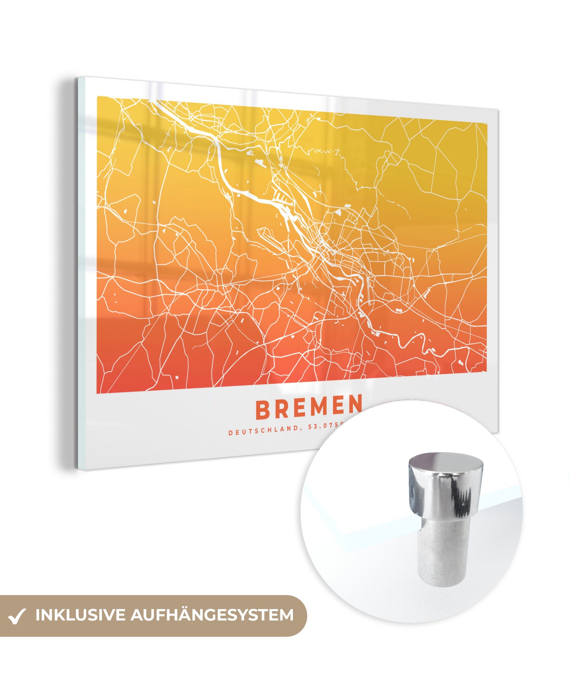 MuchoWow Acrylglasbild Bremen - Karte - Deutschland, (1 St), Acrylglasbilder Wohnzimmer & Schlafzimmer