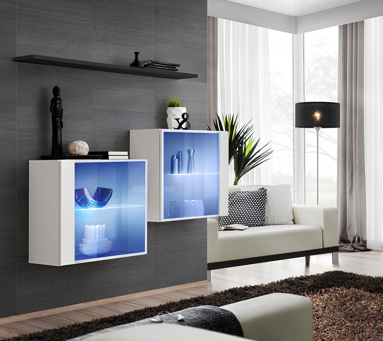 Xlmoebel Sofa Zeitgenössisches Sofa Ensemble Wohnzimmer Wandregal Holzmöbel, 3 Teile, Hergestellt in Europa