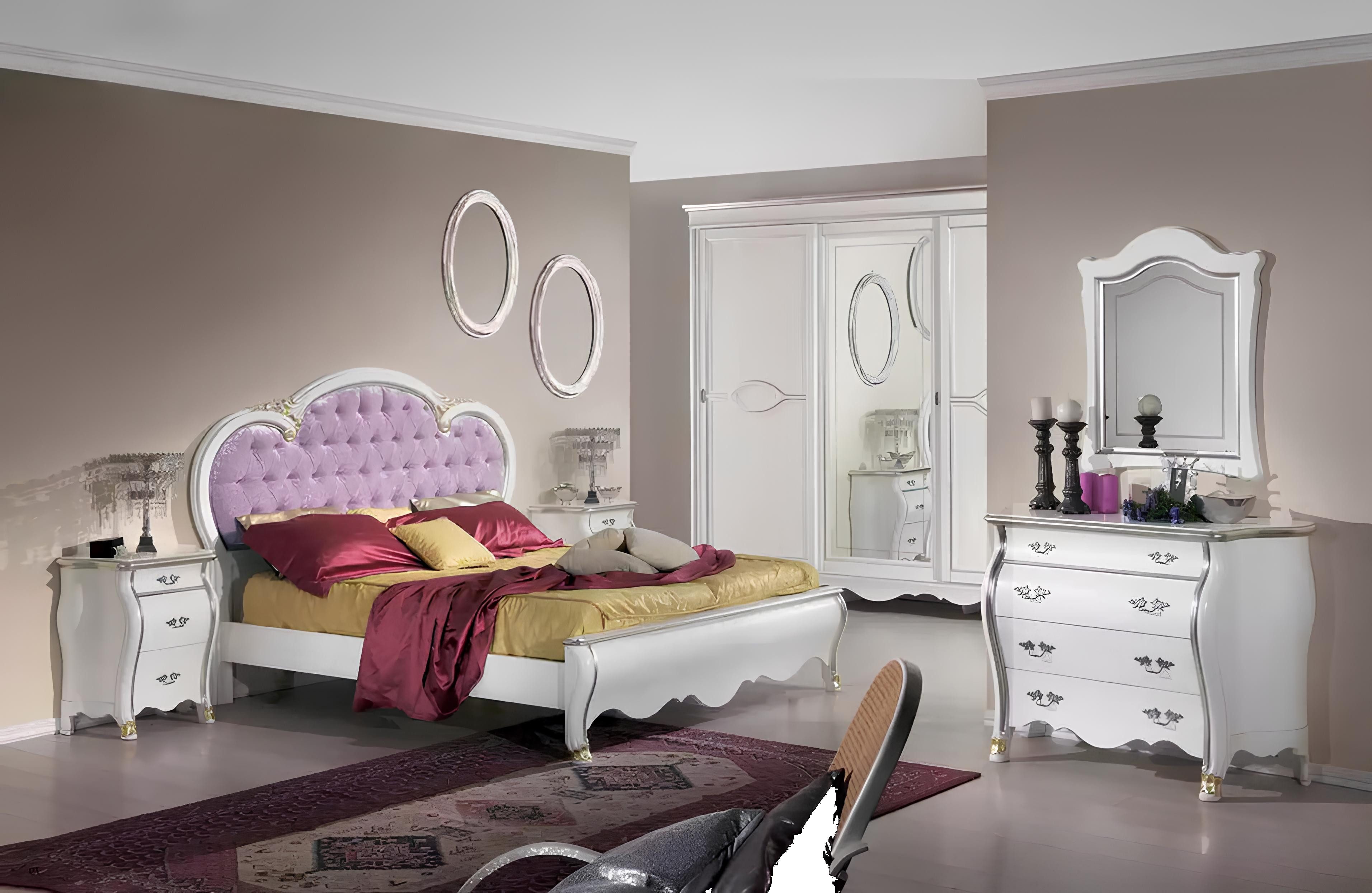 Xlmoebel Schlafzimmer-Set Klassisches Schlafzimmer-Set aus Holz mit Bett und Stauraum, (6-tlg., Set 6tlg(Bett+2x Nachttische+Kommode+Spiegel+Kleiderschrank), Hergestellt in Europa