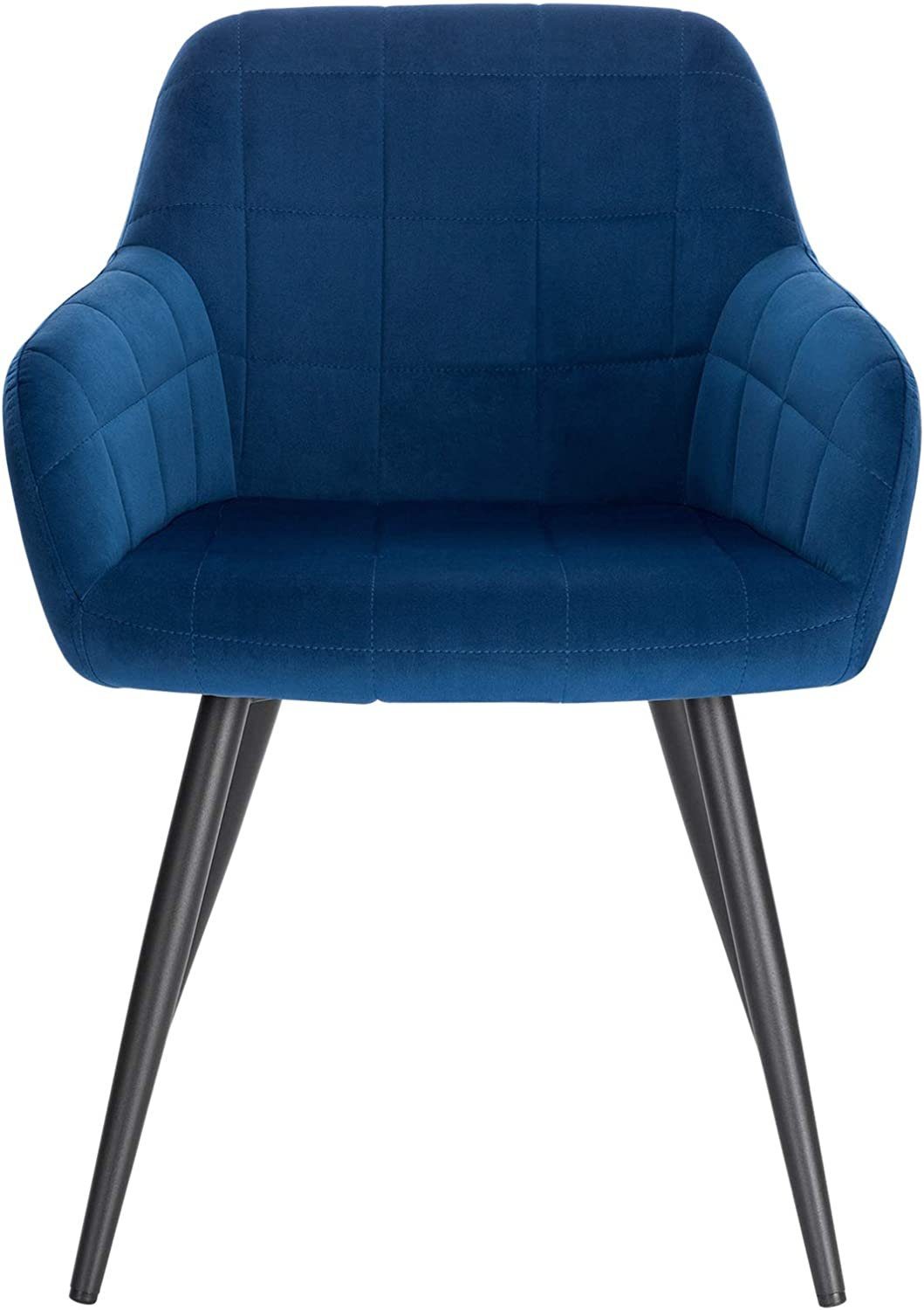 Woltu Metallbeine Sitzfläche Esszimmerstuhl mit Armlehne (6 Blau St), aus Samt,