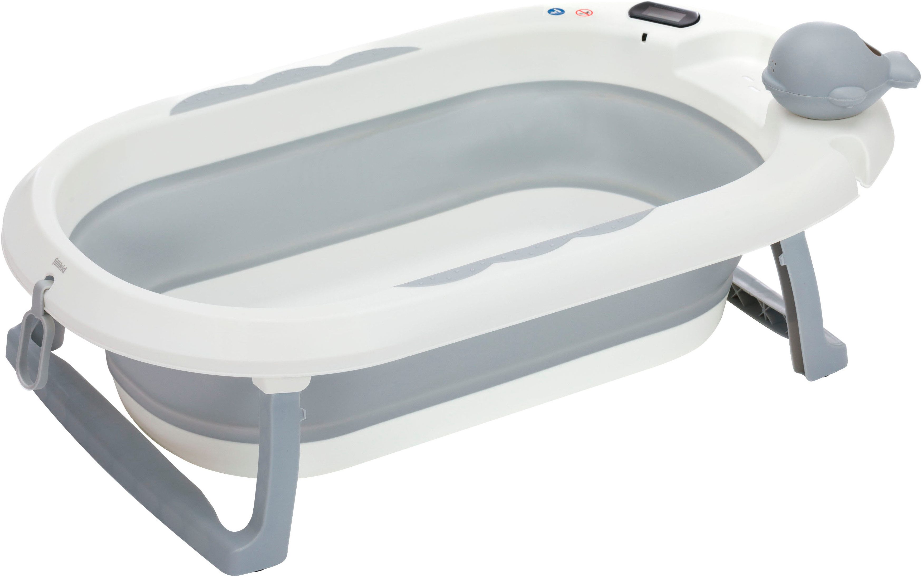 Fillikid Babybadewanne Faltbadewanne Beluga grau, inkl. Temperaturmessung