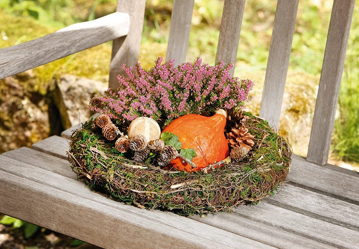 Dekoleidenschaft Dekokranz "Moos" aus Birkenreisig, Ø 40 cm, Naturkranz, Reisigkranz, Türkranz, großer Wandkranz für Drinnen & Draußen, Mooskranz, Kranz ganzjährig