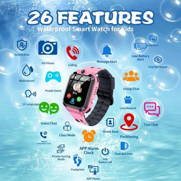 JUBUNRER Fur Jungen Mädchen 3-12 Jahre Kindergeschenke Smartwatch, mit Telefon Wasserdicht IP68 GPS Tracker SOS HD Photo Wecker