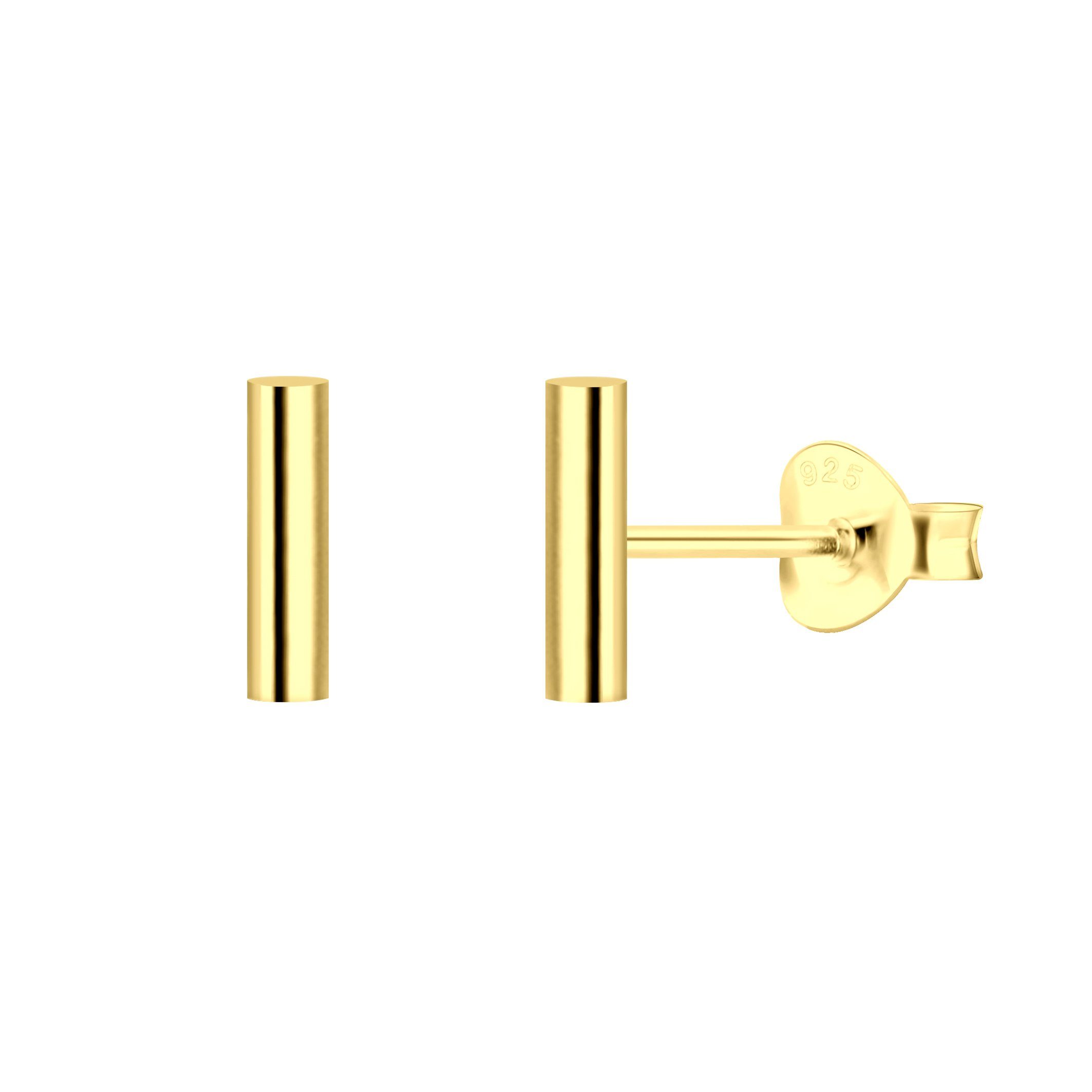 Paar Ohrstecker 925 Silber Gold Ohrringe Stab 8mm Stecker Modern Minimalistisch Klein