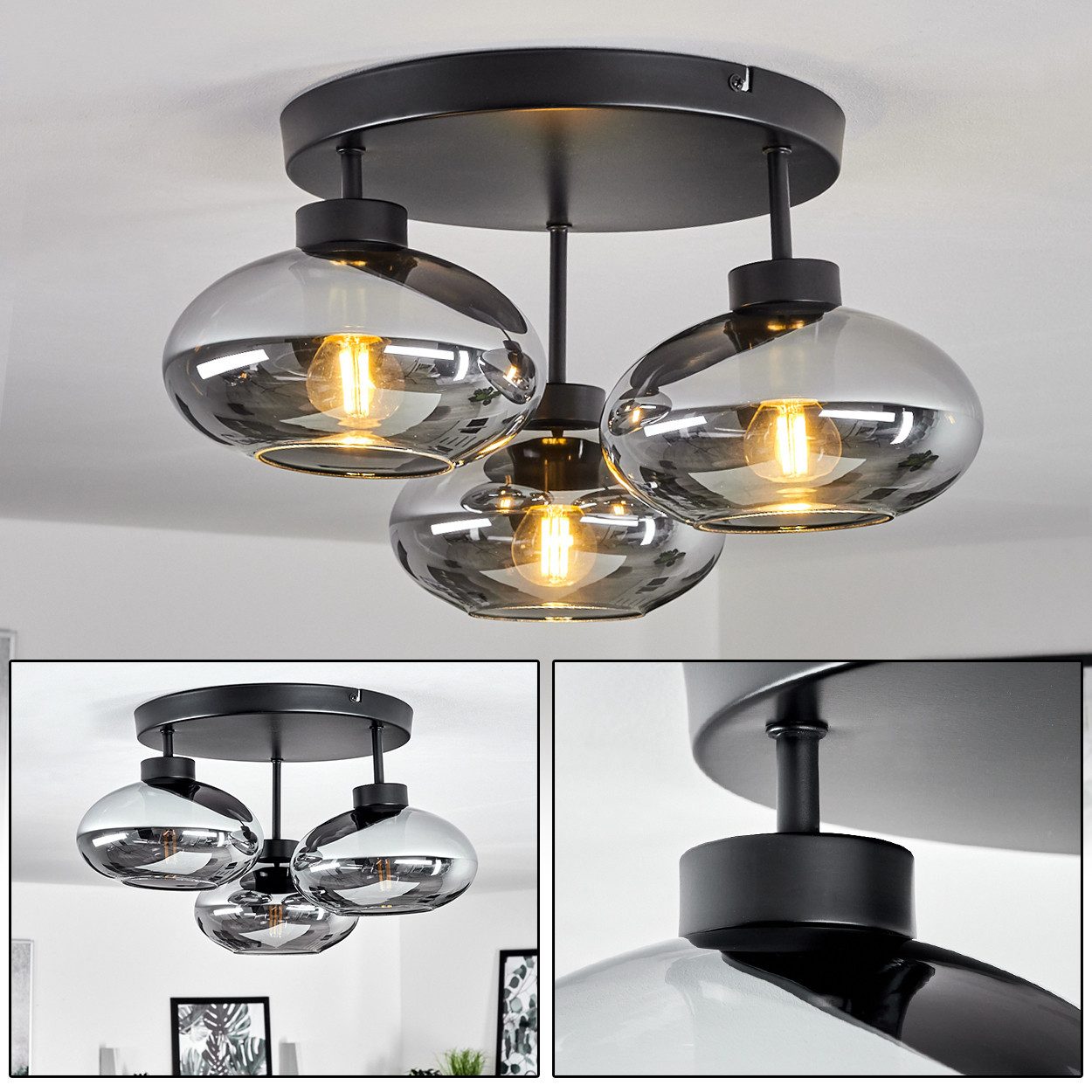 hofstein Deckenleuchte »Pietramelara« Deckenlampe aus Metall/Glas in Schwar günstig online kaufen