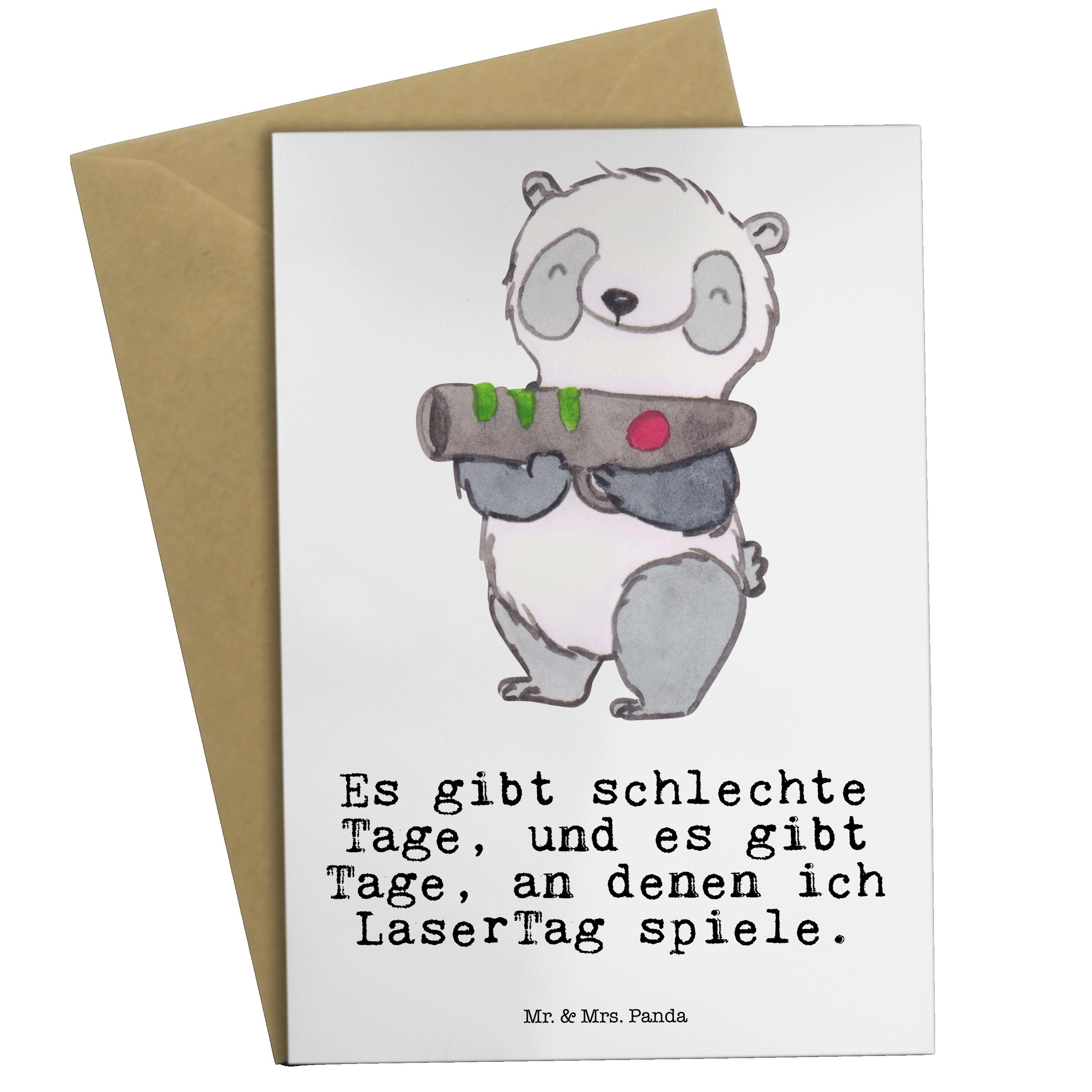 Mr. & Mrs. Panda Grußkarte Panda LaserTag Tage - Weiß - Geschenk, Lasergame Zentrum, Sport, Glüc