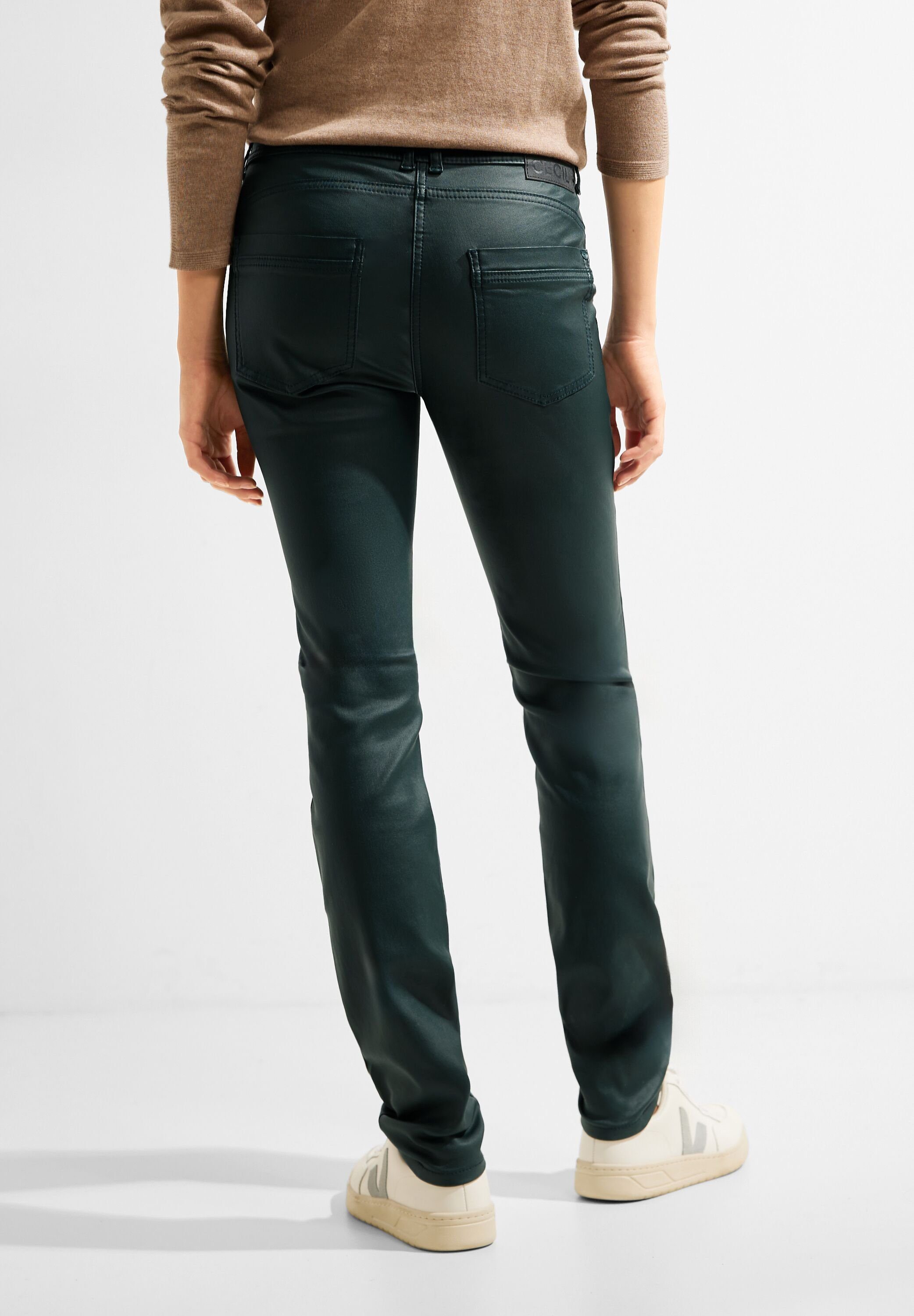 Cecil Stoffhose Cecil Coating Slim Fit Hose in Dark Ocean Green (1-tlg)  Einschubtaschen