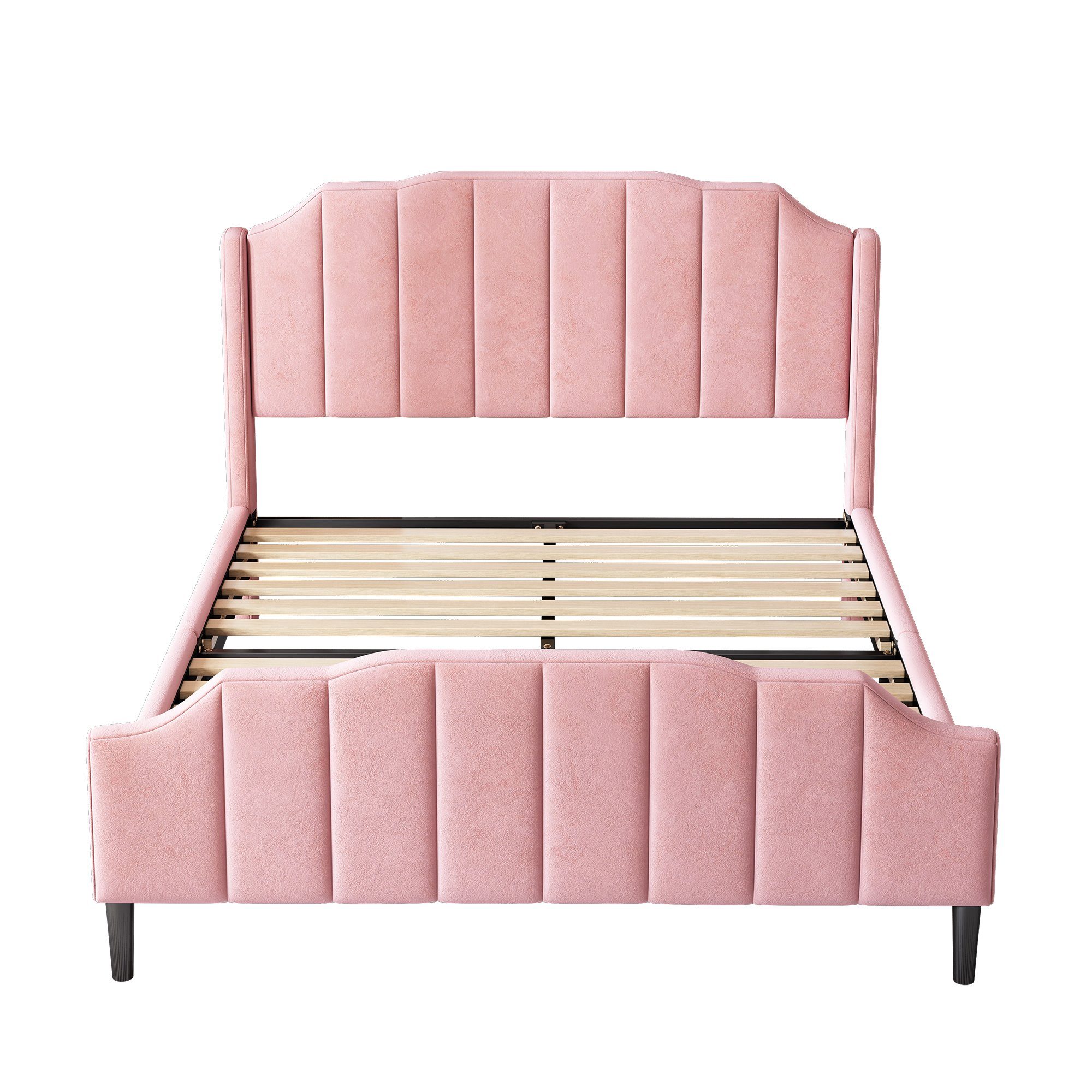 Polsterbett (Doppelbett 140 x 200 cm mit Kopfteil und Lattenrost), Jugendbett mit Gepolstertes Kopfteil, Bezug aus Samt