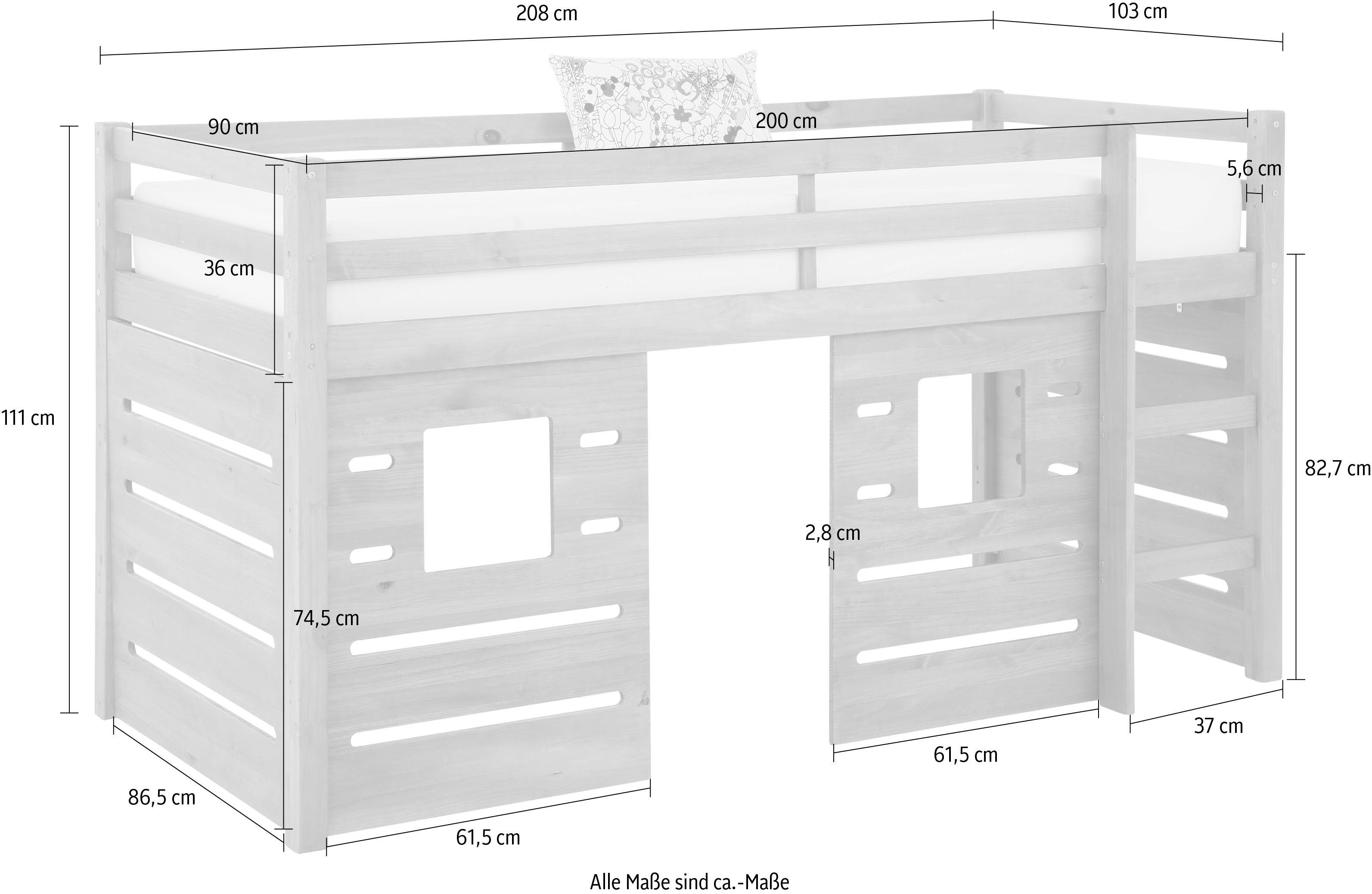 Leiter und aus Kiefernholz, Außenmaßenbreite cm 103 Alpi beize/wax Hochbett Lüttenhütt Panel, inklusive