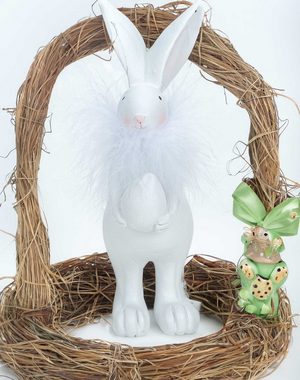 Bubble-Store Osterhase Figur (Oster Deko Figur), Osterhase weiß mit Federkragen und Osterei