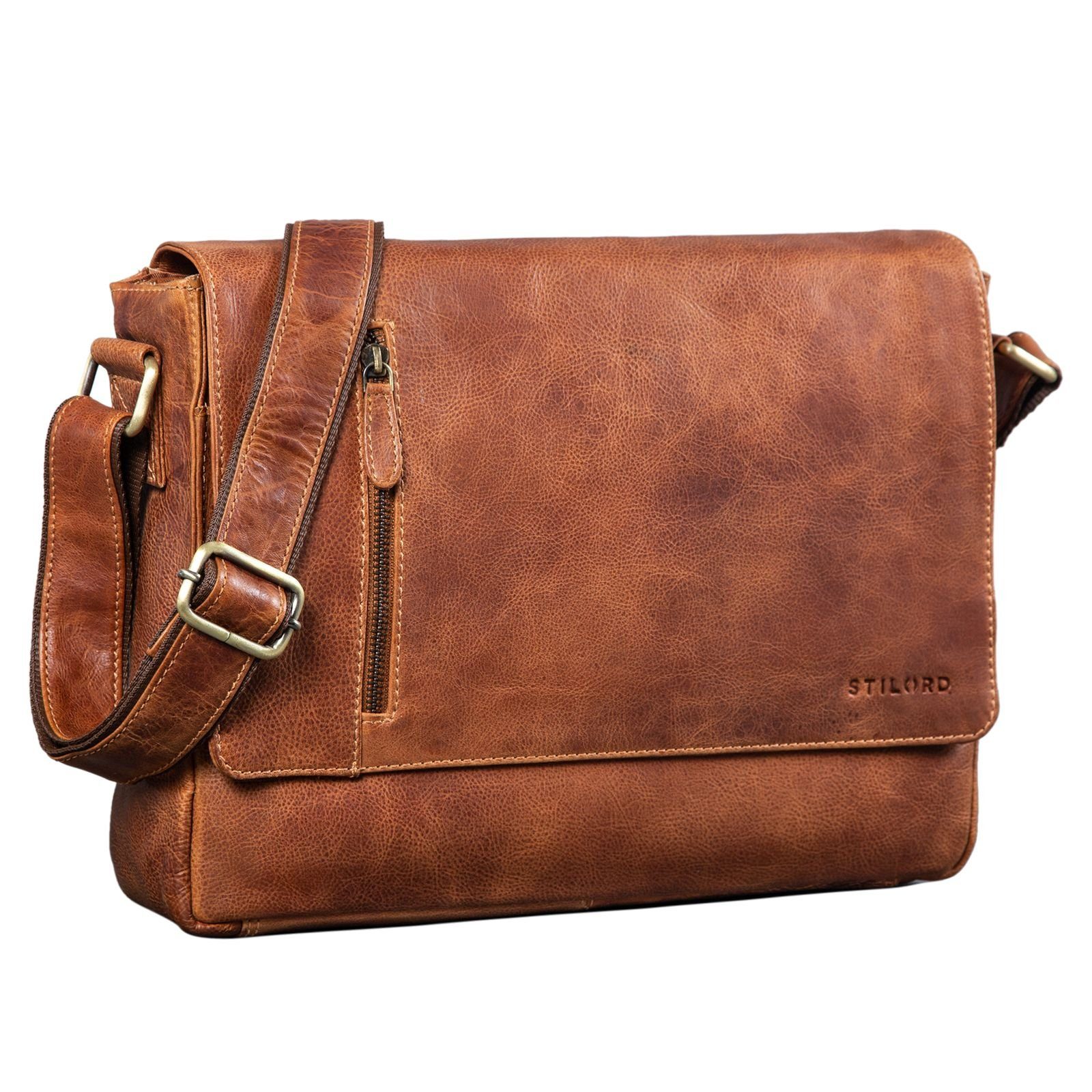 STILORD Schultertasche "Davis" Messenger Bag Leder 13 Zoll Umhängetasche Echtleder