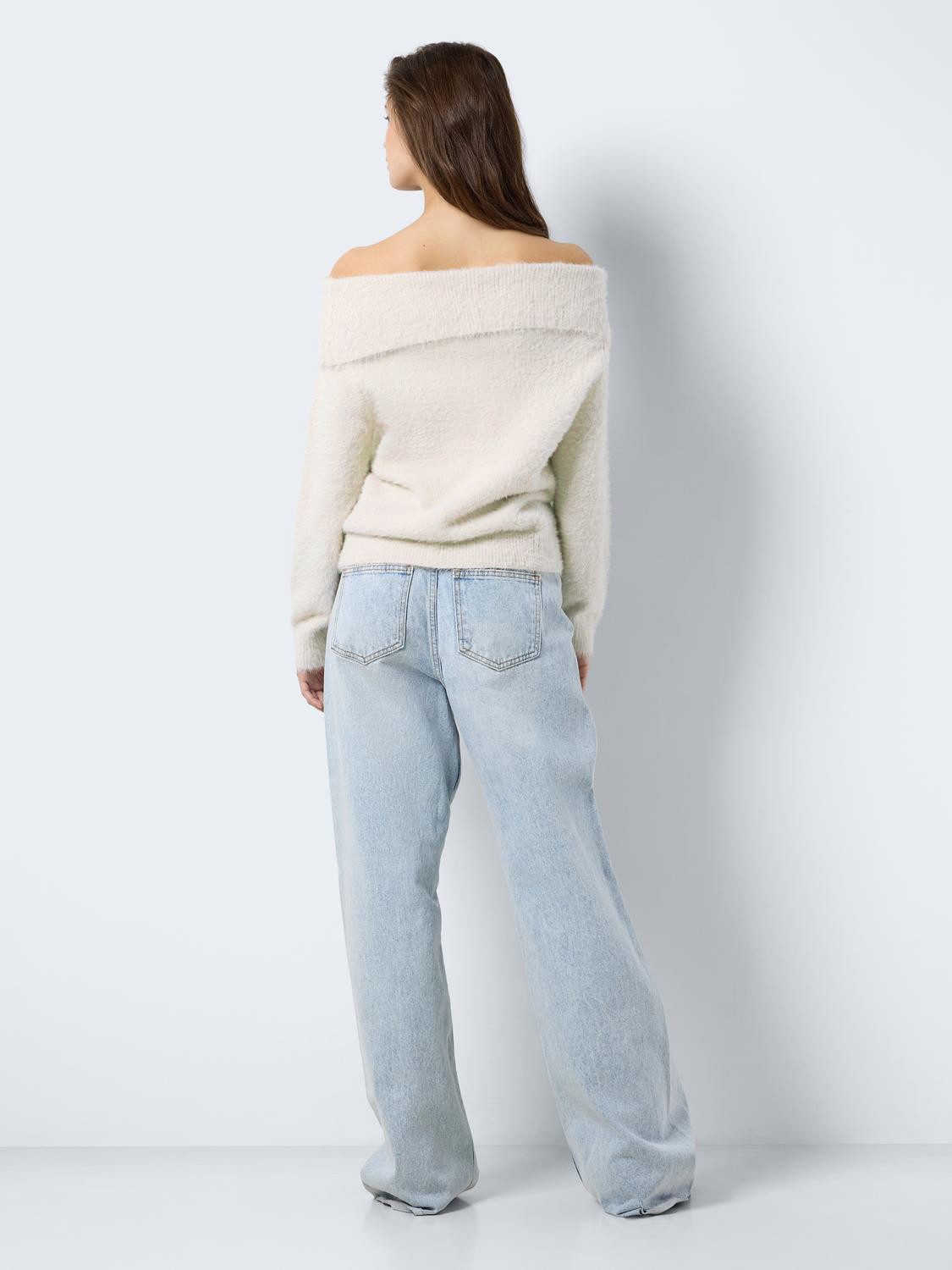 Noisy may Longpullover Strickpullover Schulterfrei Langarm Bequem für Regular Fit Rundhals unifarben atmungsaktiv Ohne Verschluss