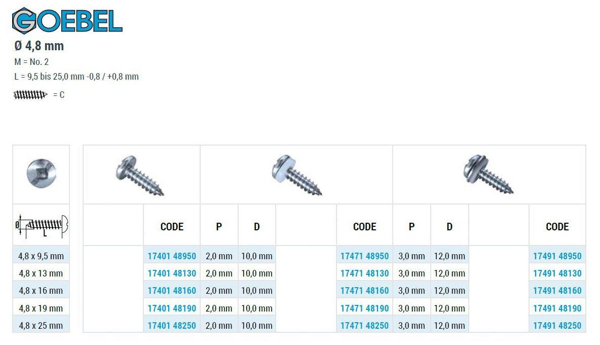 für und GL, GOEBEL (500Stück Profi-Industrie-Qualität Innenvierkant Linsenkopf - Blechschraube GOEBEL Verwendung silber C1 4,8 1740148190, (SQ) GmbH - Längsschlitz - Edelstahl – Gewerbliche mm Blechschrauben 19 - x 500 St), mit private