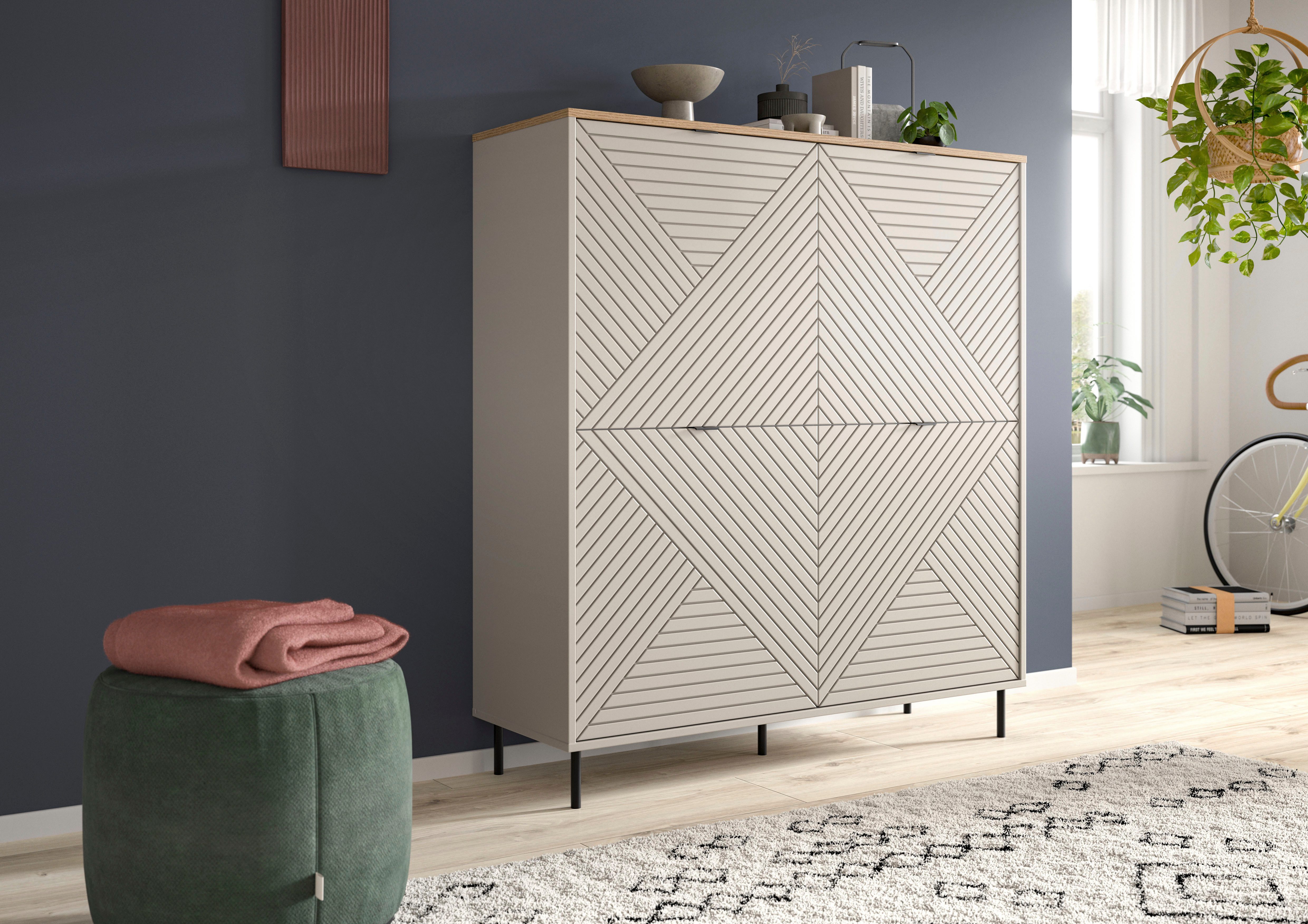 Home affaire Highboard RAITA, Höhe 135 cm, Front mit Desgin-Fräsung, 4 Türe günstig online kaufen