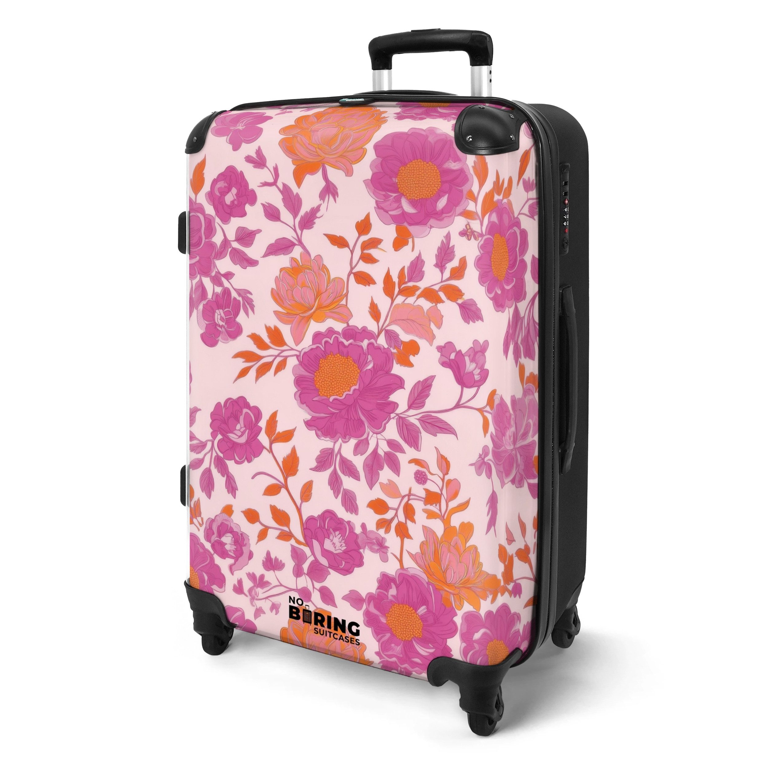 NoBoringSuitcases.com© Hartschalen-Trolley Lila Blumen mit rosa günstig online kaufen