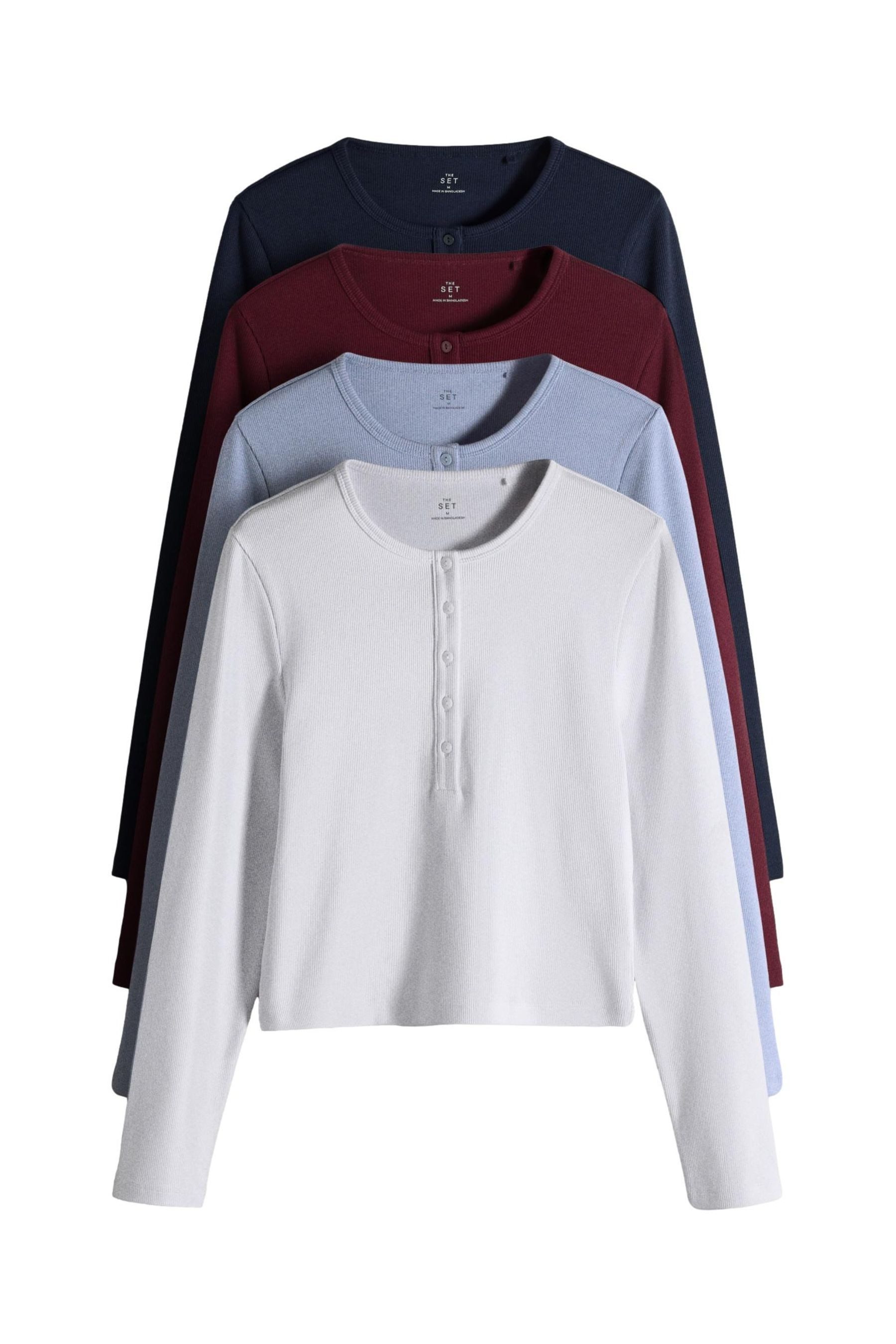 The Set T-Shirt The Set kürzere Henley-Langarmshirts, 4er-Pack (4-tlg)
