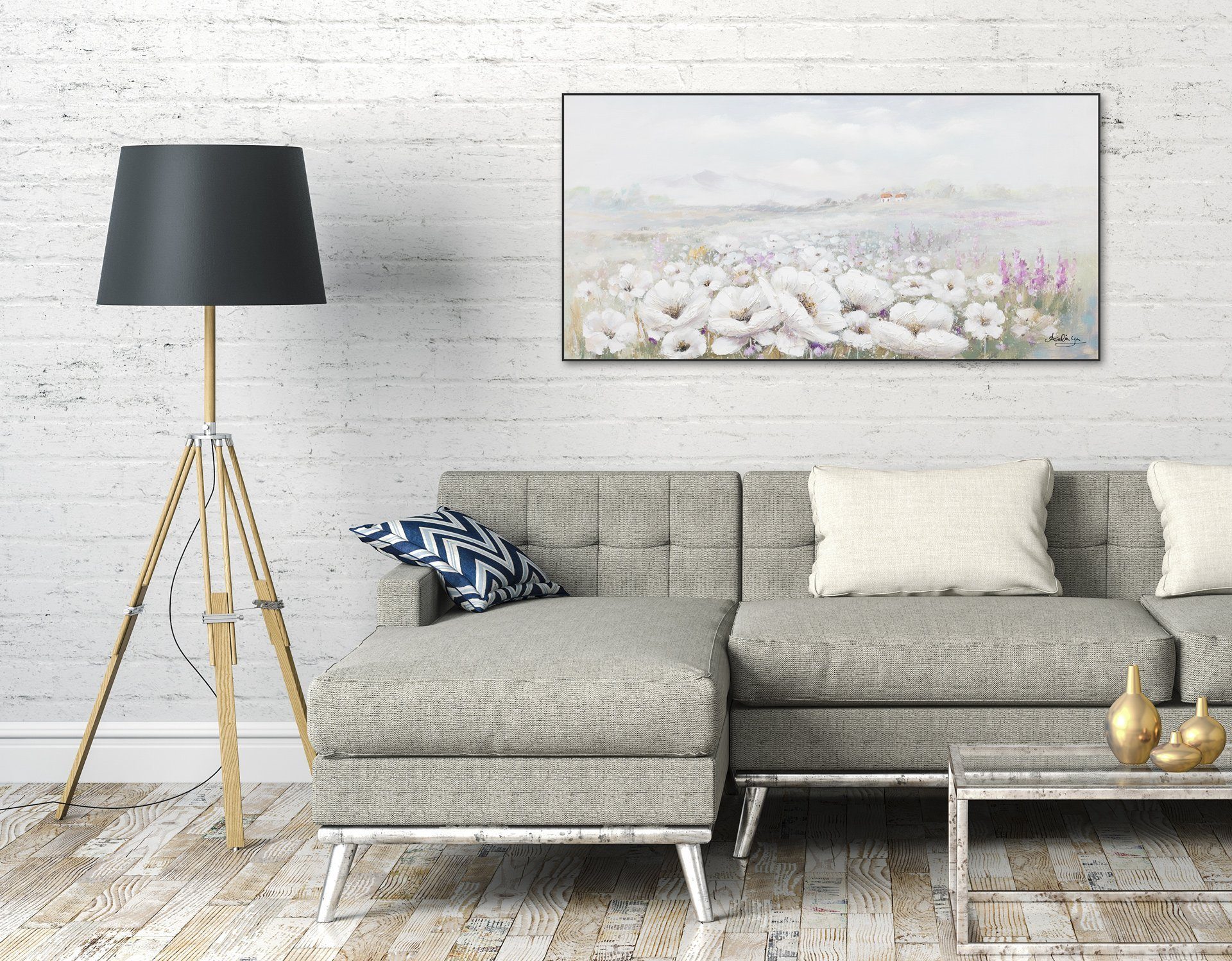 cm, Wandbild HANDGEMALT Gemälde Leinwandbild Scent of 100% KUNSTLOFT Field 120x60 Wohnzimmer