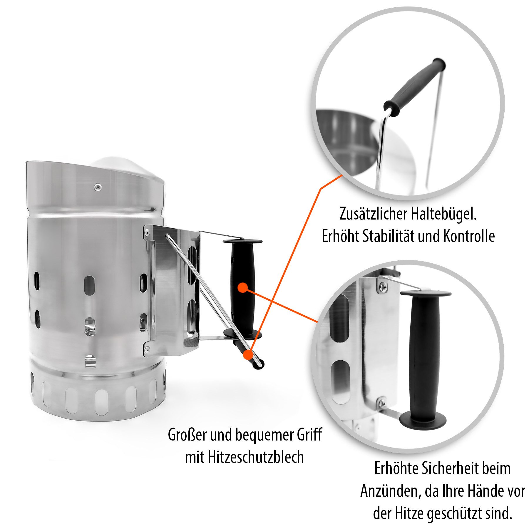 BigDean Anzündkamin Premium Anzündkamin, Hochwertiger Grillkohleanzünder aus Edelstahl (Packung, 1-tlg., Anzündkamin), Extra Robuste Edelstahlqualität, Für Kohl – Bild 5 von 5