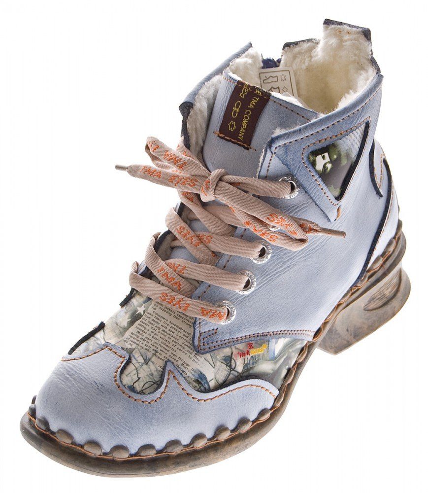 TMA Leder Полусапожки Schuhe TMA 5171 Boots gefüttert Stiefelette Gefüttert, Used Look, Zeitungsdruck, Herbst, Winter