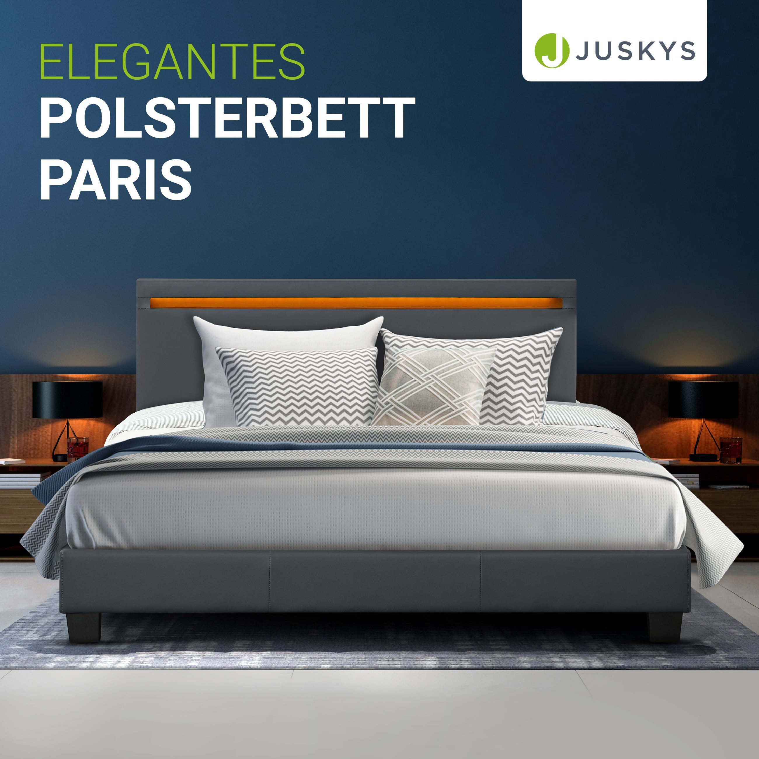 Juskys Polsterbett Paris, 140x200 cm, bunte LED-Beleuchtung, Kunstleder, we günstig online kaufen