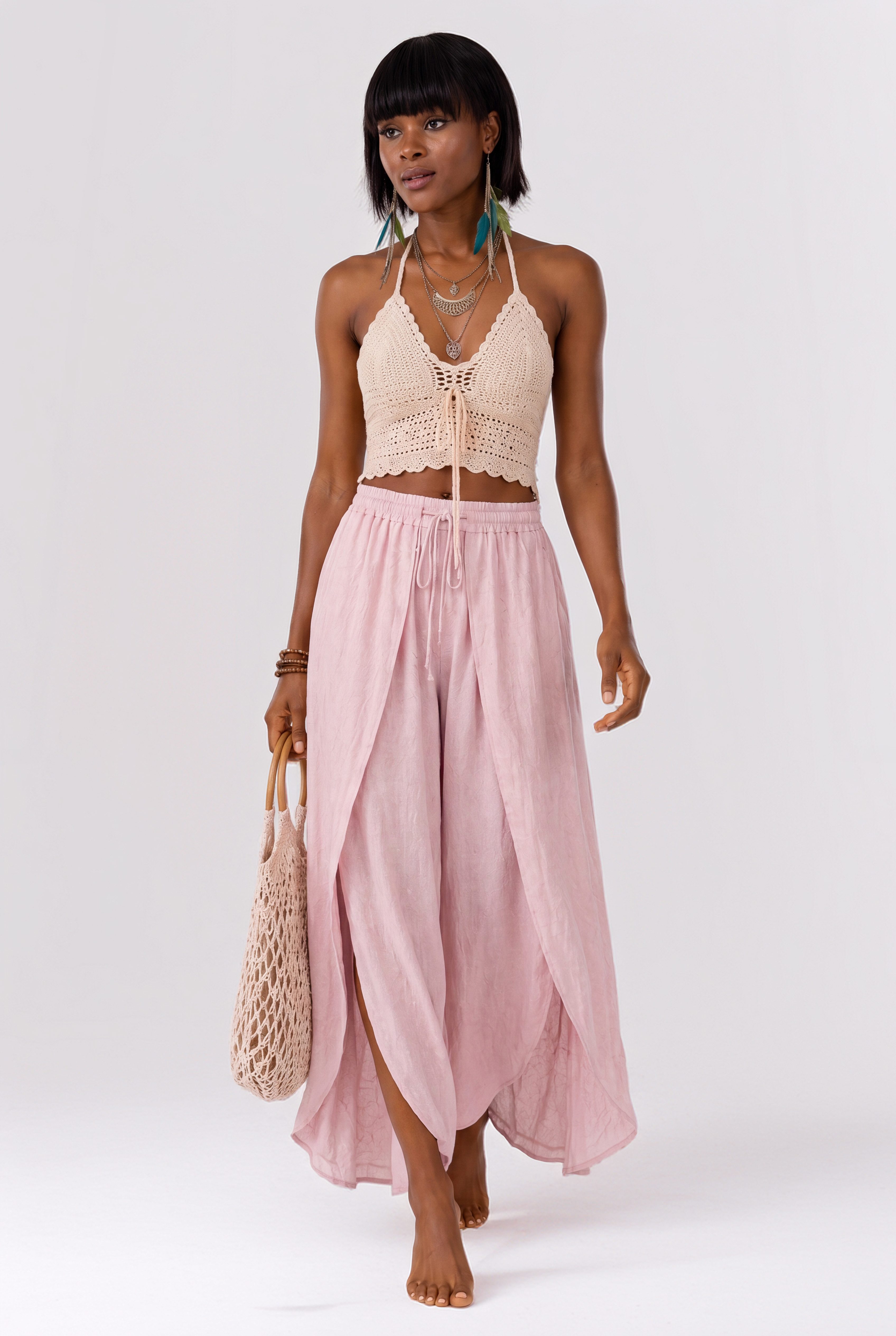 YC Fashion & Style Haremshose Boho Wickelhose im Lagenlook – Luftige Sommerhose aus 100 % Viskose mit elastischem Bund
