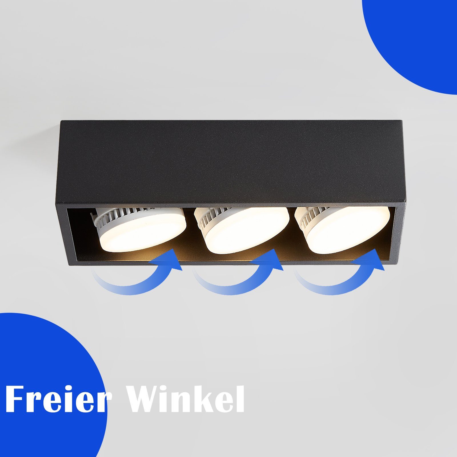 Deckenspots 15W Schwarz Aufbaustrahler Deckenleuchte Schwenkbar, für Deckenstrahler Wohnzimmer, Küche GX53 LED LED mit Eckig Flammig 3 - ZMH 3000k,
