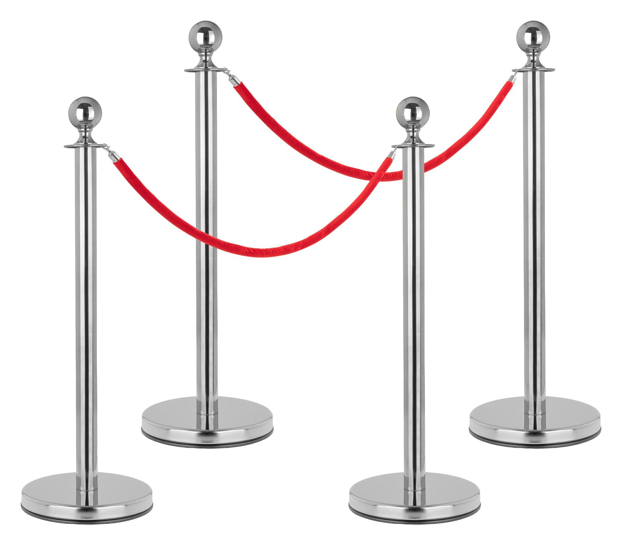 Stagecaptain Absperrpfosten PLS-150 Absperrständer Personenleitsystem (4.2 Deluxe, 6-tlg., 4 Edelstahl-Stative und 2 Seile mit 2 m Länge), kombinierbar mit weiteren Stativen