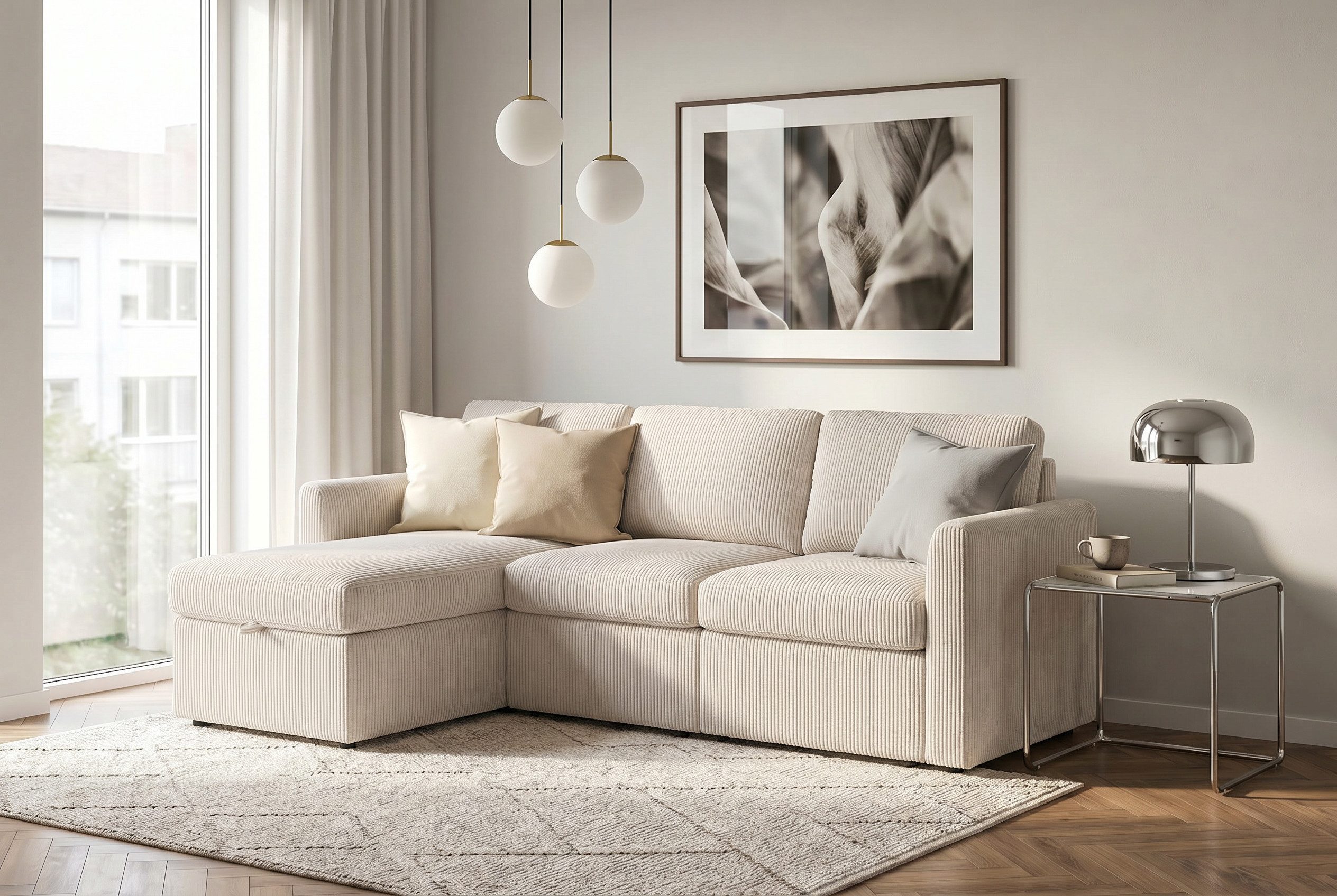 Dorel Home Ecksofa NORDHUS, L-Form, 200 cm, Recamiere rechts/links montierbar, mit Stauraum, softer Cord-Bezug