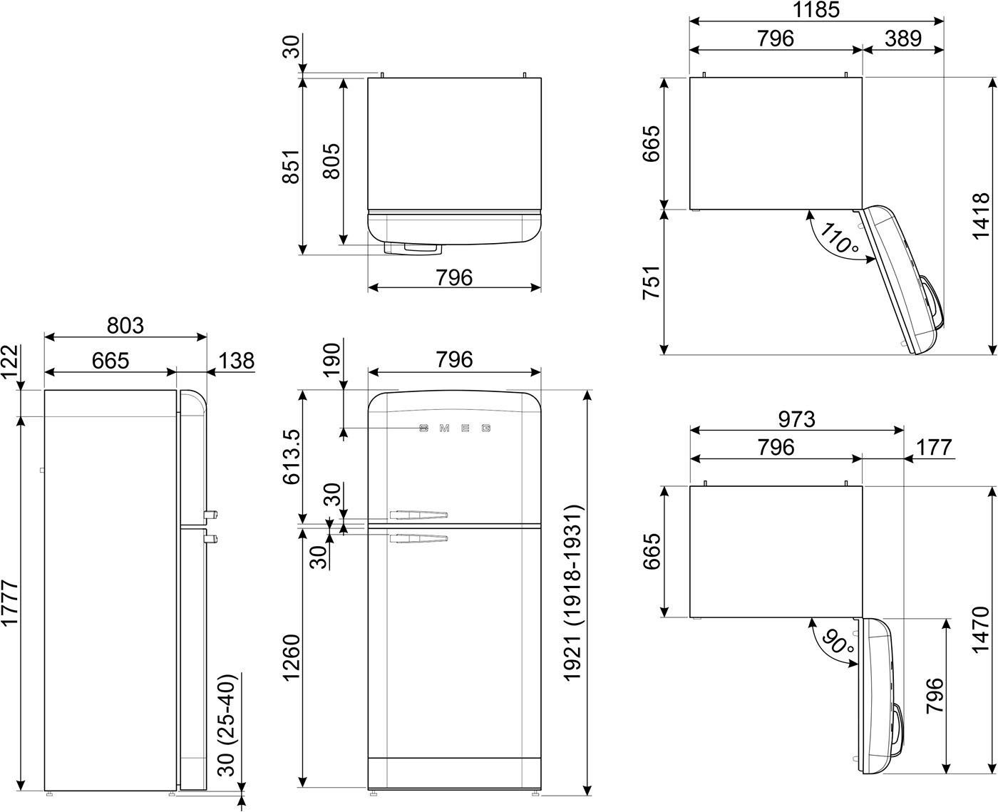 breit cm Smeg 192,1 Kühl-/Gefrierkombination FAB50RWH5, hoch, cm 79,6