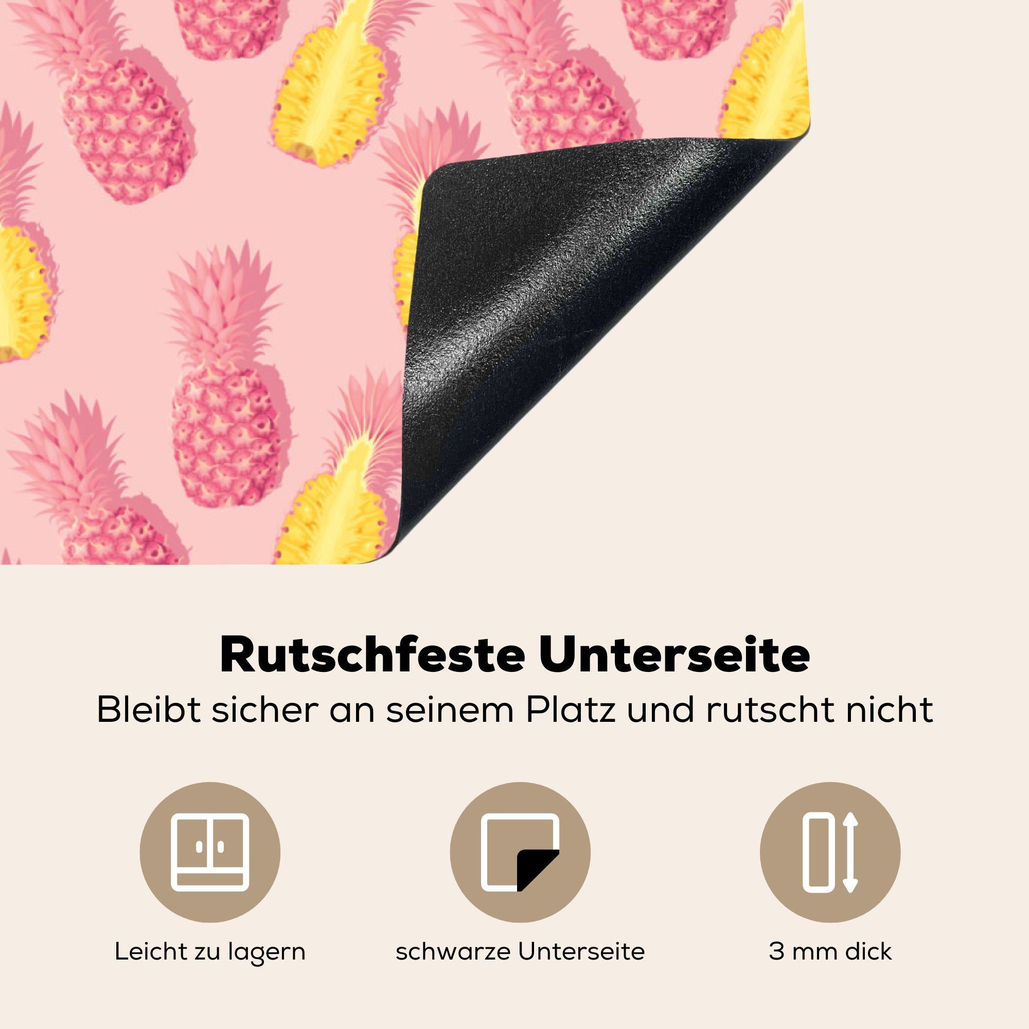 MuchoWow Herdblende-/Abdeckplatte Sommer - Ananas tlg), (1 Vinyl, Rosa, Muster Ceranfeldabdeckung, Arbeitsplatte cm, 78x78 - - für küche