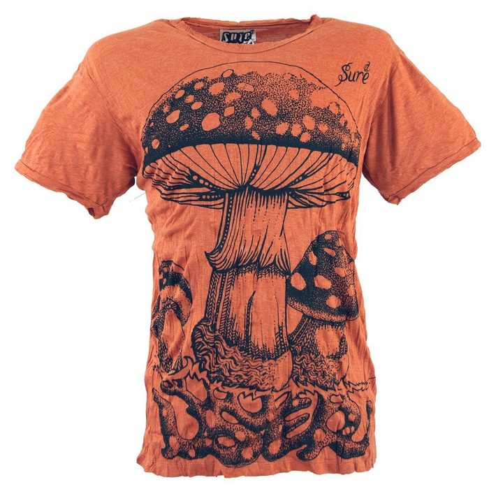 Guru-Shop T-Shirt Sure T-Shirt Fliegenpilz - rostorange Goa Style Festival alternative Bekleidung