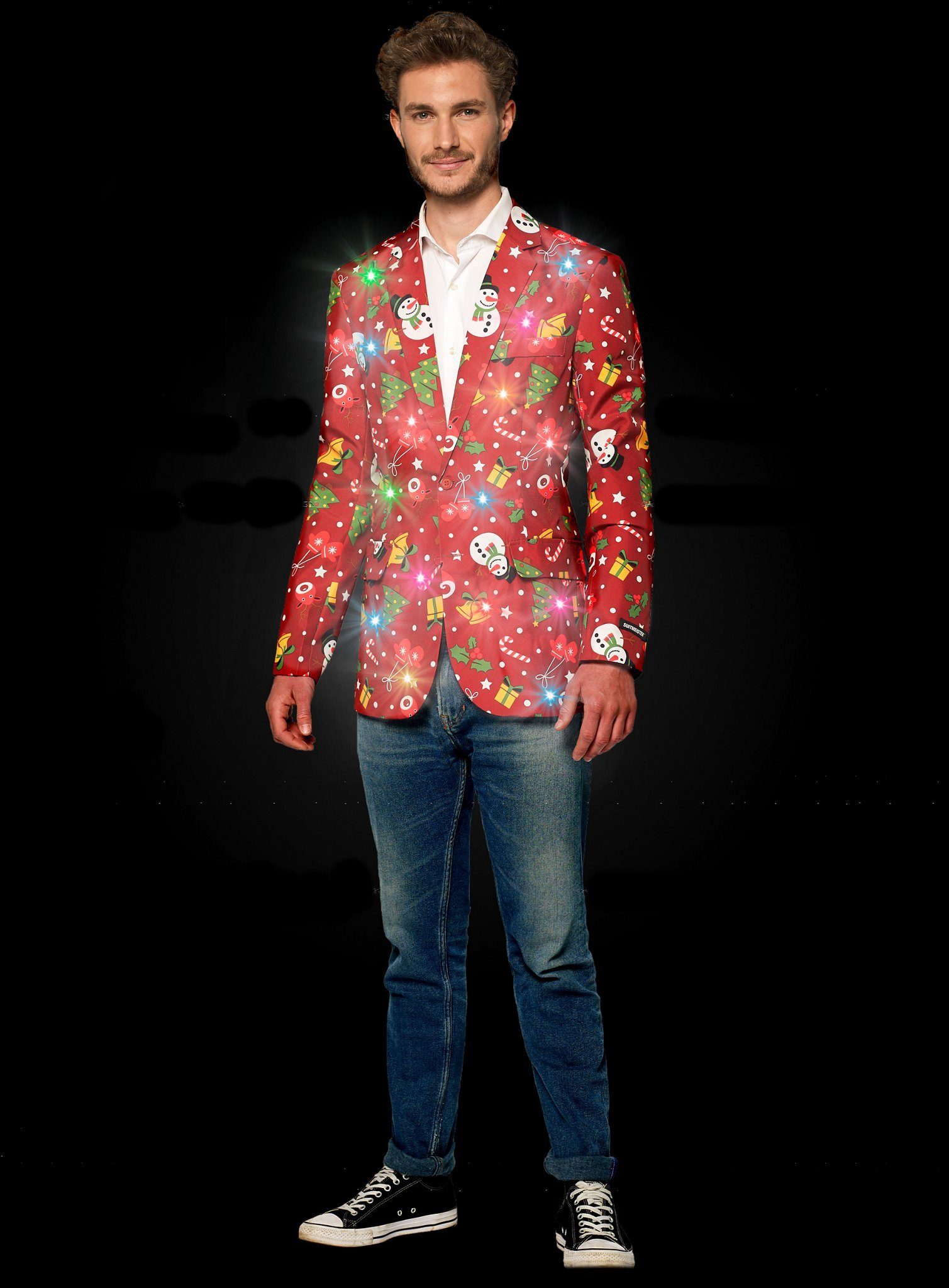 Opposuits Kostüm SuitMeister Red Icon LED Jackett, Weihnachtliches Herrensakko: da leuchten nicht nur die Augen!