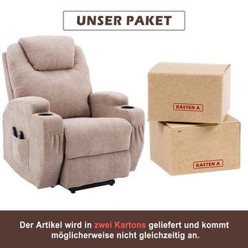 HAUSS SPLOE TV-Sessel Drehsessel Massagesessel Relaxsessel Loungesessel (Massagesessel für ältere Menschen, elektrisch verstellbarer Sesse, Stoff-Liegesofa), mit 2 Getränkehaltern, Seitentaschen und Fernbedienung