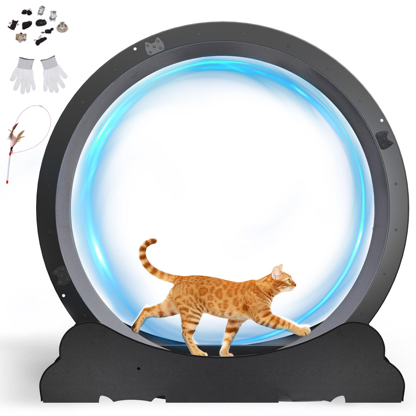 COMHOMA Tier-Intelligenzspielzeug Katzenlaufrad, laufrad Katze, Extra großer 100 cm, ultraleises Laufrad, mit Abnehmbarer Teppich und Spielzeug, Aufkleber, Verriegelung