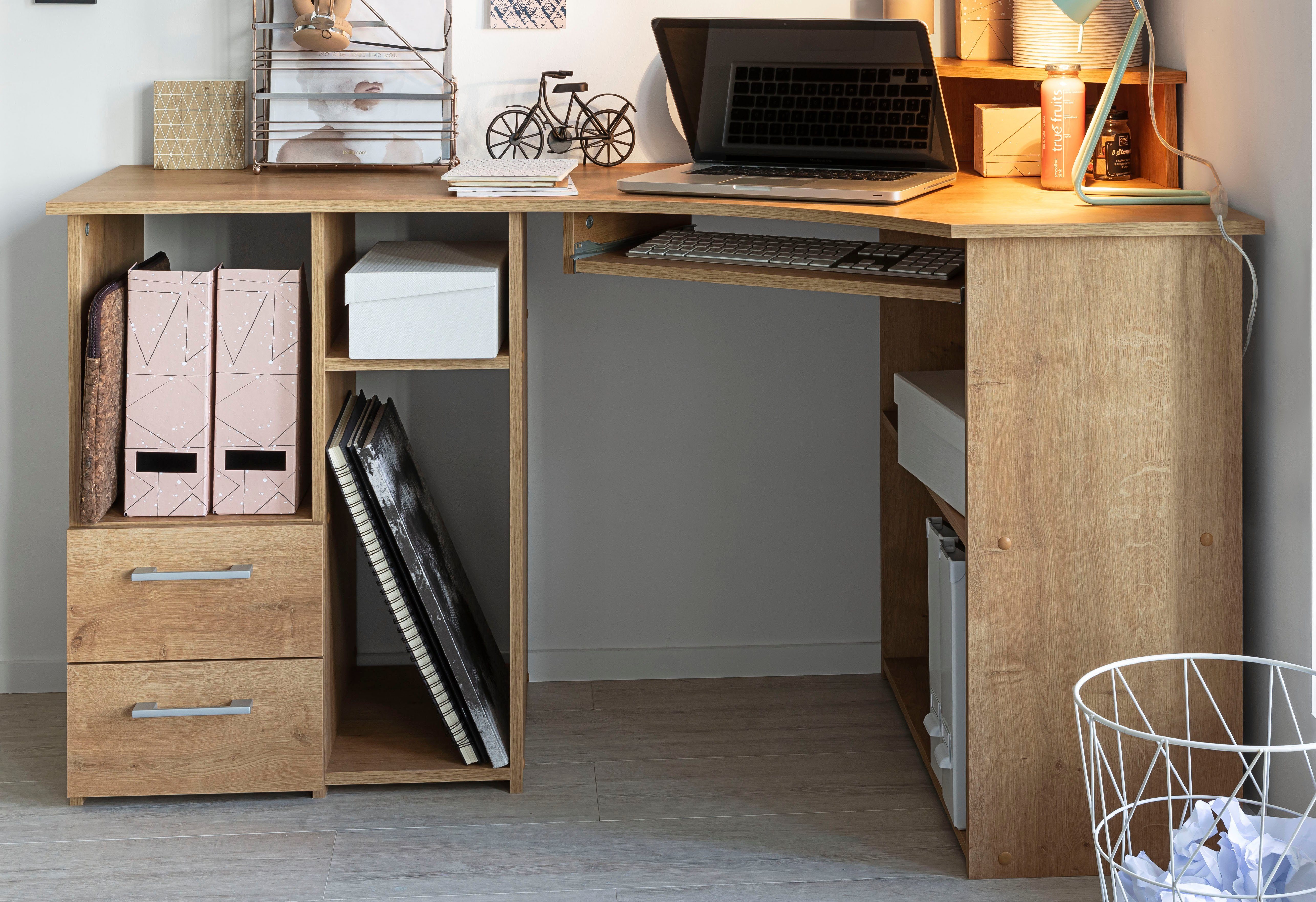 VOGL Möbelfabrik Schreibtisch Sam, Breite 137 cm, mit Tastaturauszug und Towerfach wildeichefarben | Schreibtische