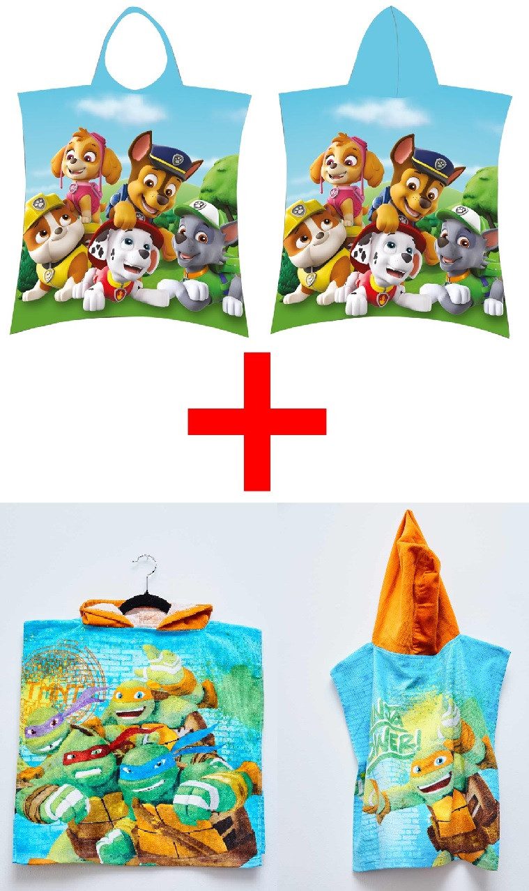 Jerry Fabrics Badeponcho Paw Patrol + Teenage Mutant Ninja Turtles Badeponcho 2er-Set, 100 % Baumwolle