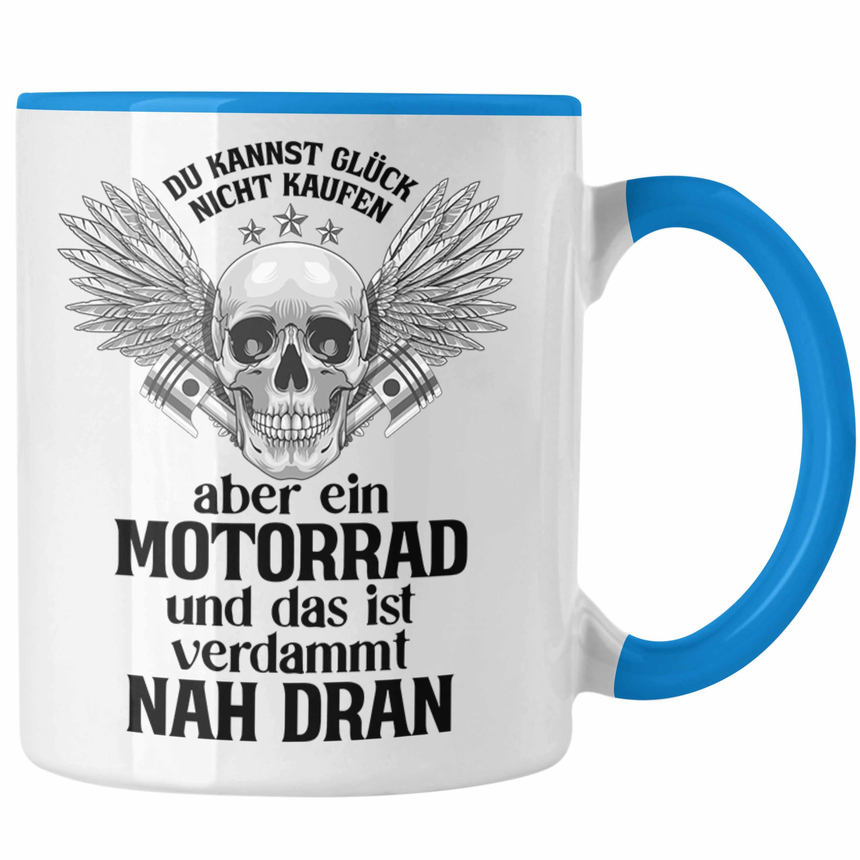 Trendation Tasse Trendation - Motorradfahrer Geschenk für Männer Motorrad Tasse Spruch Kaffeetasse für Biker Herren Blau