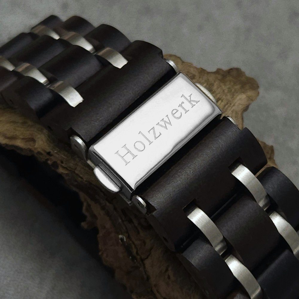 Damen kleine Holz Quarzuhr silber Uhr, Holzwerk & Eckig, schwarz HOYA Armband